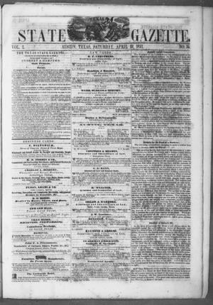 Primary view of object titled 'Texas State Gazette. (Austin, Tex.), Vol. 2, No. 35, Ed. 1, Saturday, April 19, 1851'.