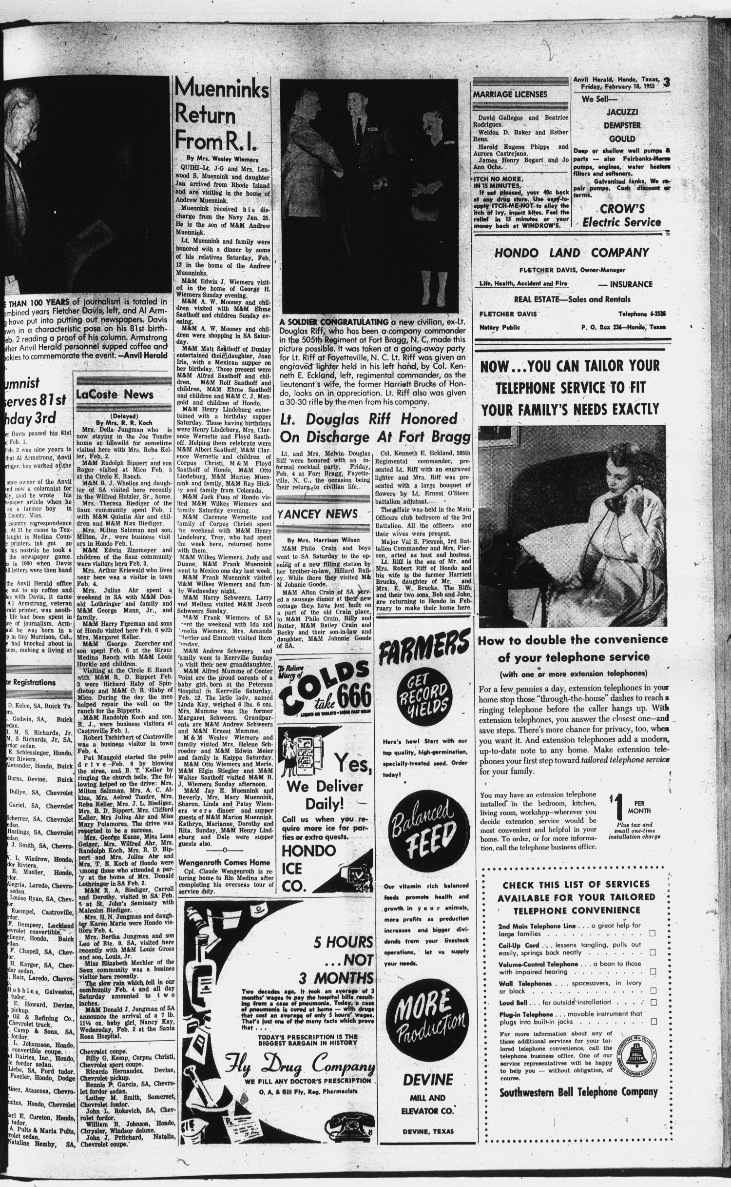 Hondo Anvil Herald (Hondo, Tex.), Vol. 69, No. 35, Ed. 1 Friday, February 18, 1955
                                                
                                                    [Sequence #]: 3 of 16
                                                