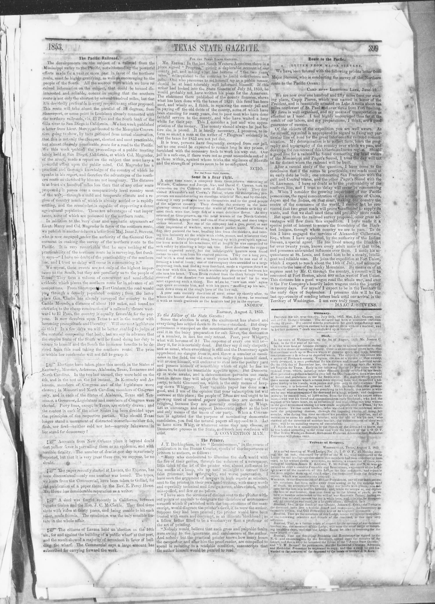 Texas State Gazette. (Austin, Tex.), Vol. 4, No. 51, Ed. 1, Saturday, August 6, 1853
                                                
                                                    [Sequence #]: 3 of 8
                                                