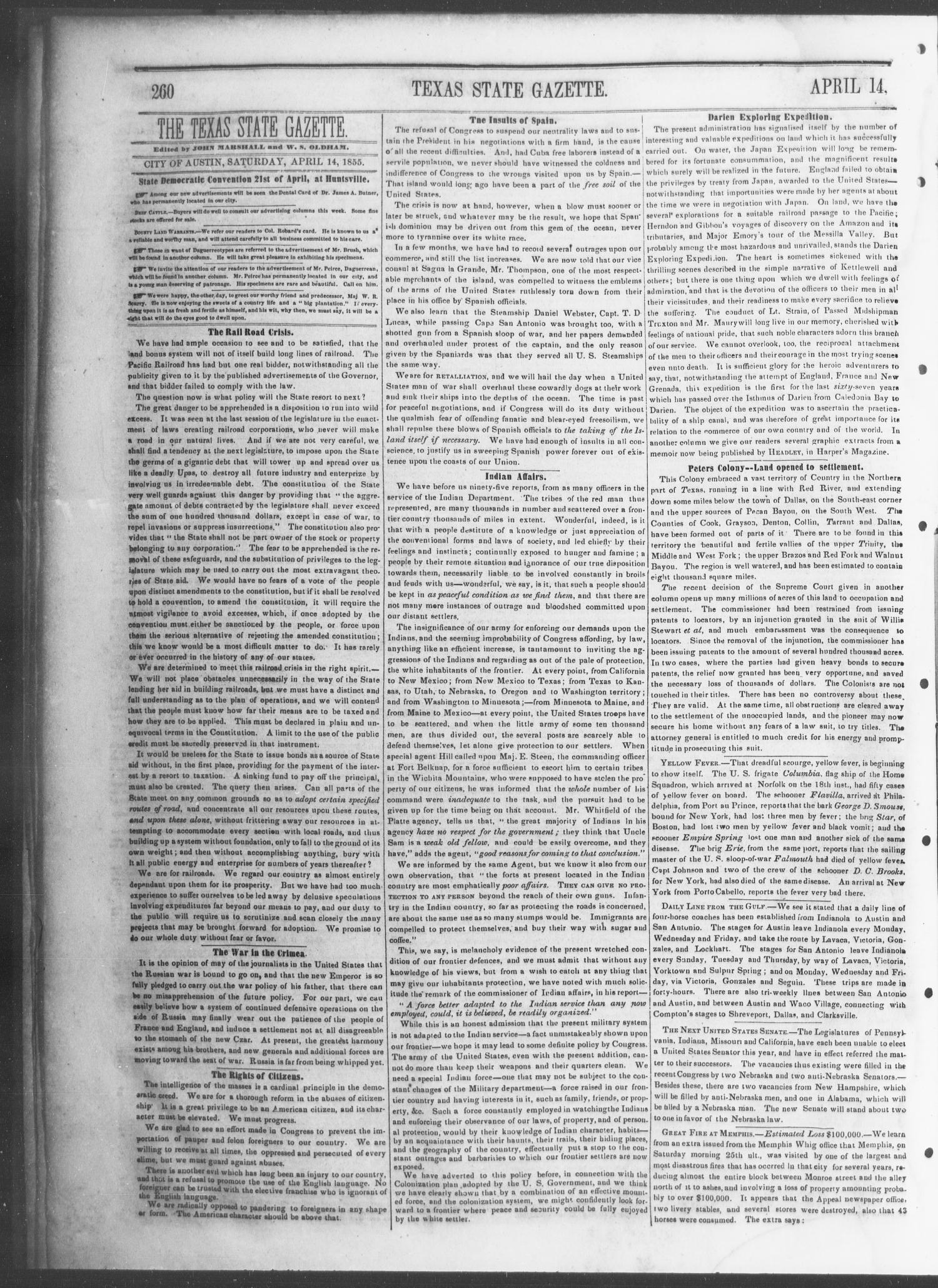 Texas State Gazette. (Austin, Tex.), Vol. 6, No. 34, Ed. 1, Saturday, April 14, 1855
                                                
                                                    [Sequence #]: 4 of 8
                                                