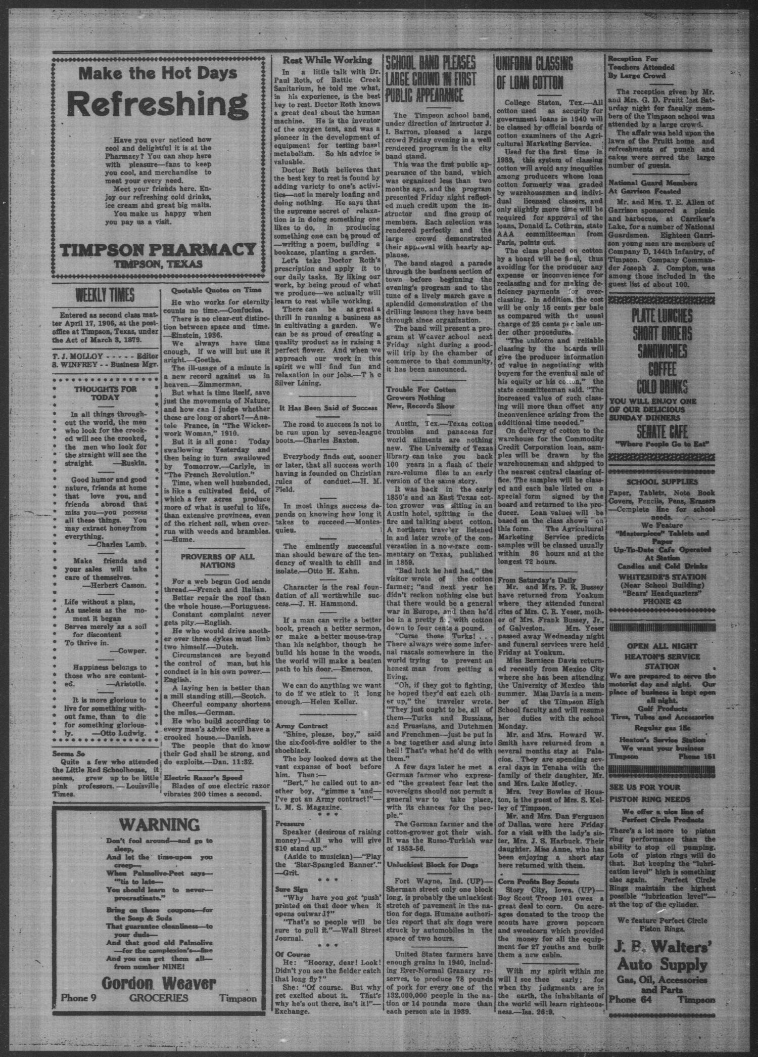 Timpson Weekly Times (Timpson, Tex.), Vol. 55, No. 36, Ed. 1 Friday, September 6, 1940
                                                
                                                    [Sequence #]: 2 of 10
                                                