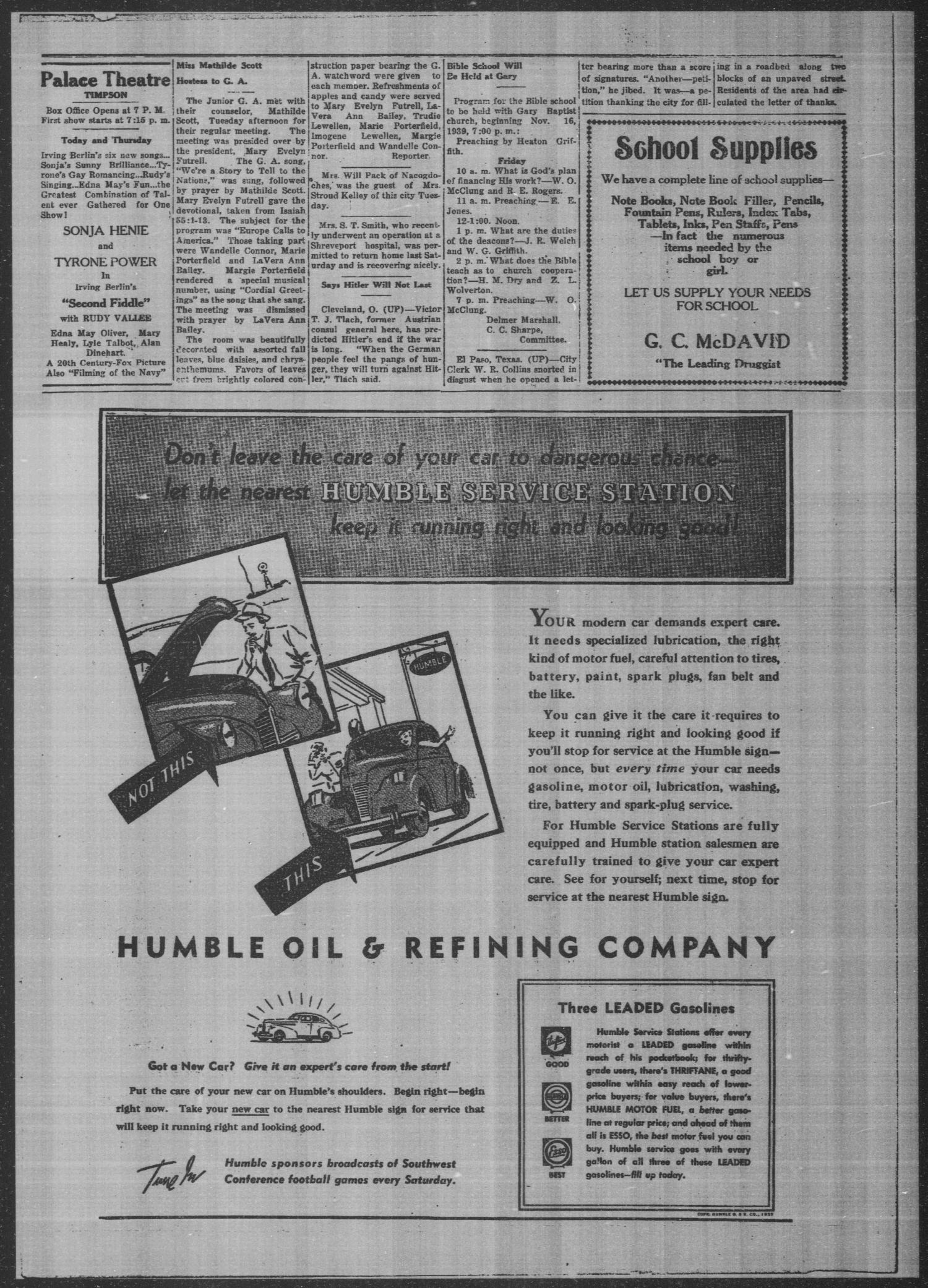Timpson Daily Times (Timpson, Tex.), Vol. 38, No. 221, Ed. 1 Wednesday, November 8, 1939
                                                
                                                    [Sequence #]: 3 of 4
                                                