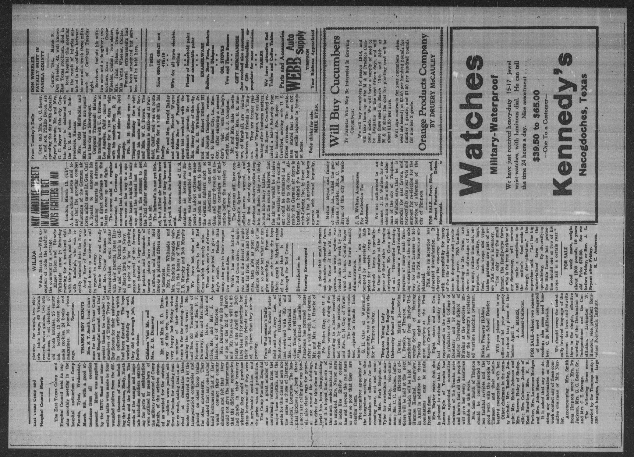 Timpson Weekly Times (Timpson, Tex.), Vol. 59, No. 11, Ed. 1 Friday, March 17, 1944
                                                
                                                    [Sequence #]: 4 of 8
                                                
