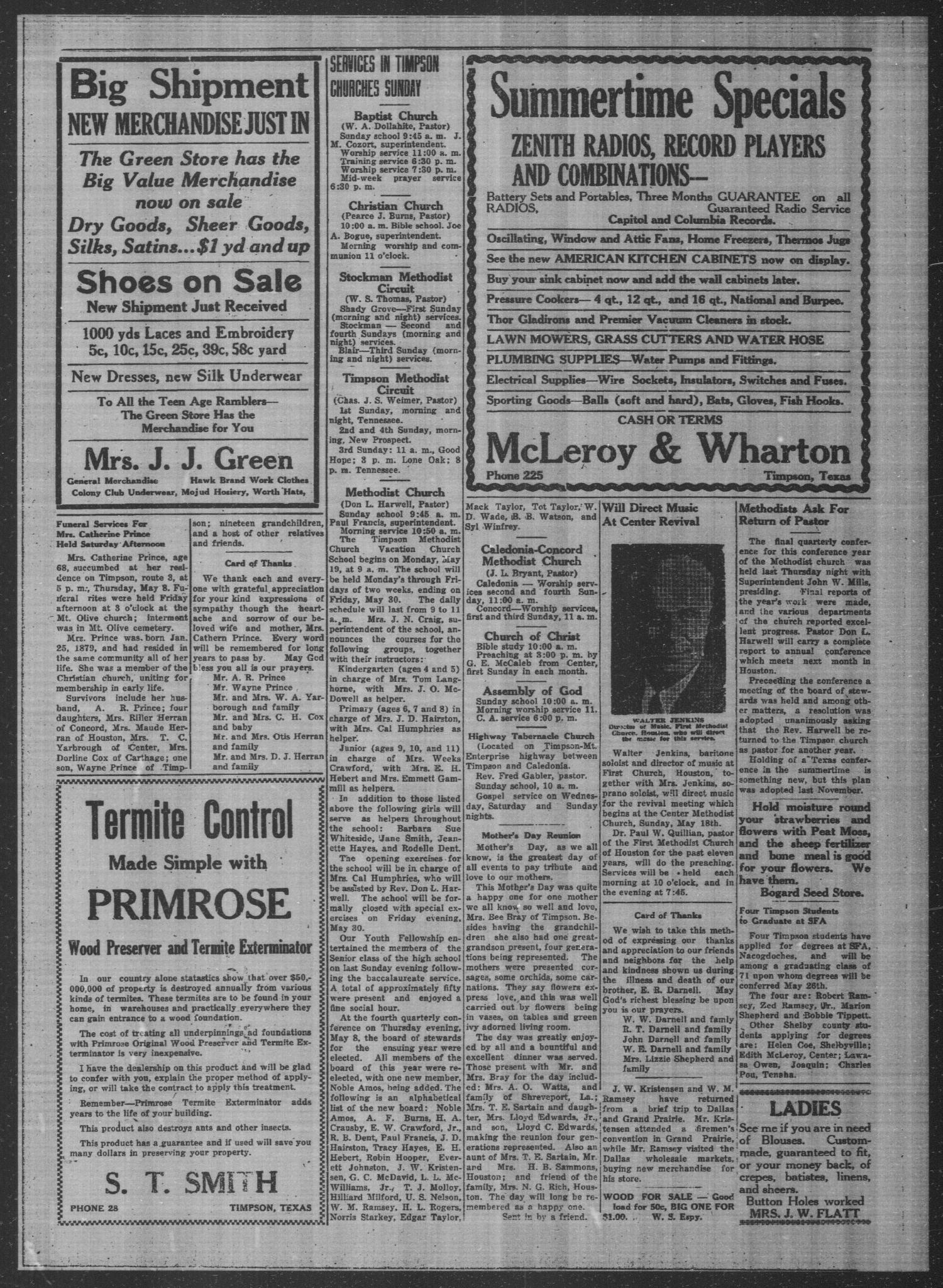 Timpson Weekly Times (Timpson, Tex.), Vol. 62, No. 20, Ed. 1 Friday, May 16, 1947
                                                
                                                    [Sequence #]: 4 of 8
                                                