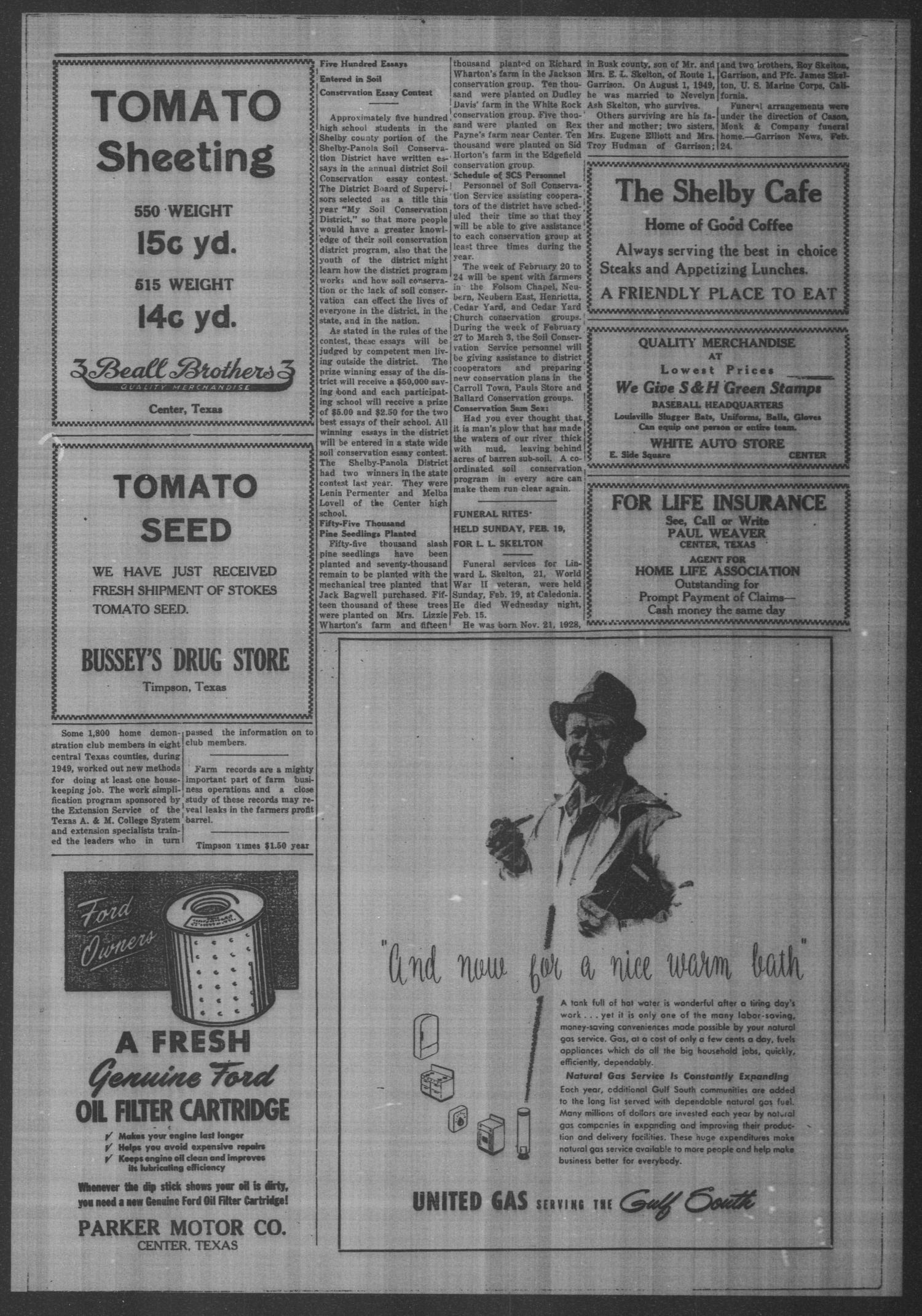 Timpson Weekly Times (Timpson, Tex.), Vol. 65, No. 9, Ed. 1 Friday, March 3, 1950
                                                
                                                    [Sequence #]: 9 of 10
                                                