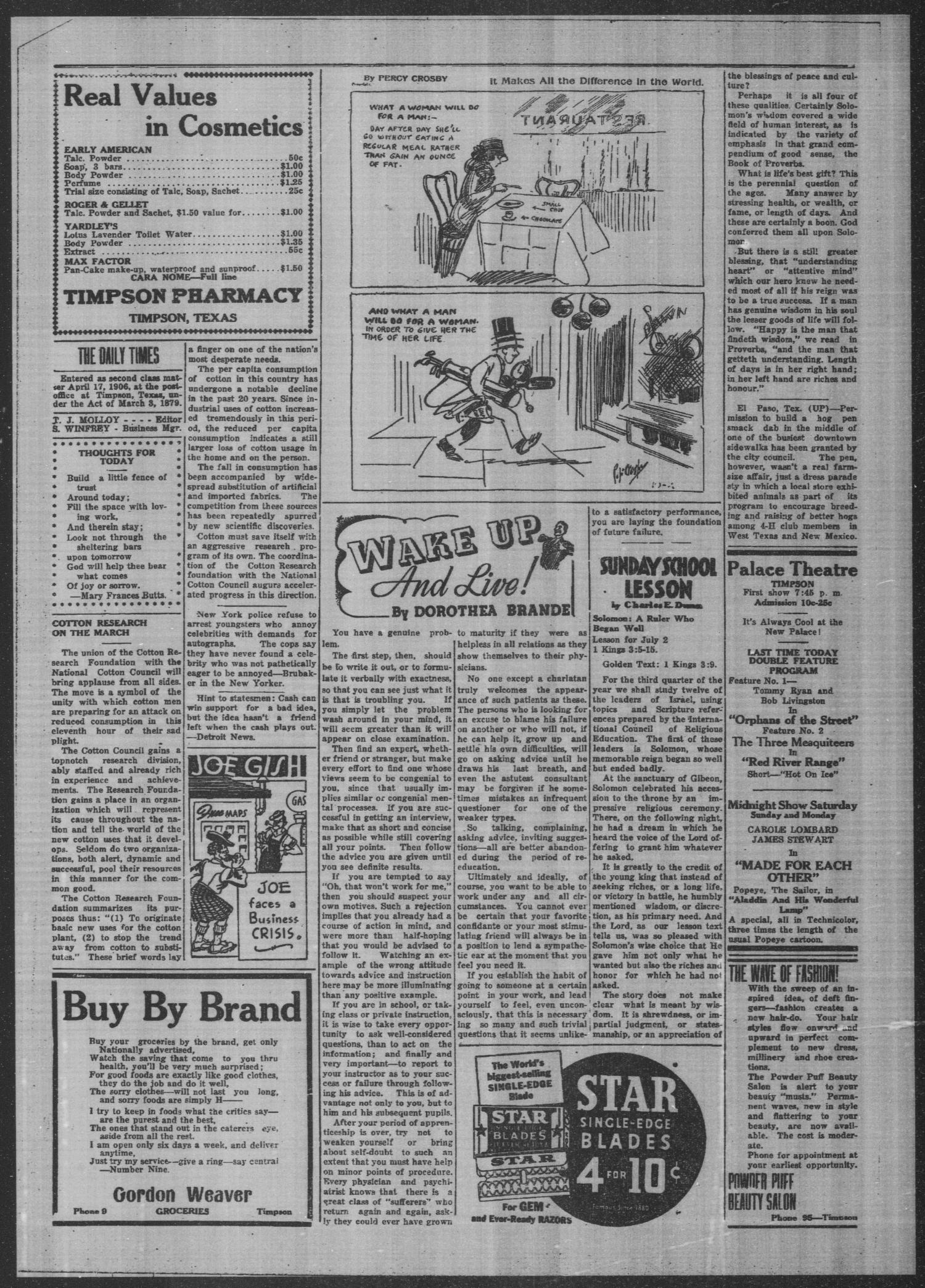 Timpson Daily Times (Timpson, Tex.), Vol. 38, No. 129, Ed. 1 Saturday, July 1, 1939
                                                
                                                    [Sequence #]: 2 of 2
                                                
