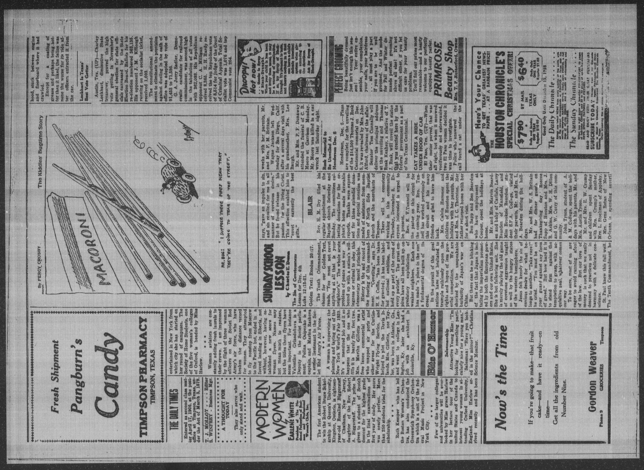Timpson Daily Times (Timpson, Tex.), Vol. 37, No. 269, Ed. 1 Saturday, December 3, 1938
                                                
                                                    [Sequence #]: 2 of 4
                                                