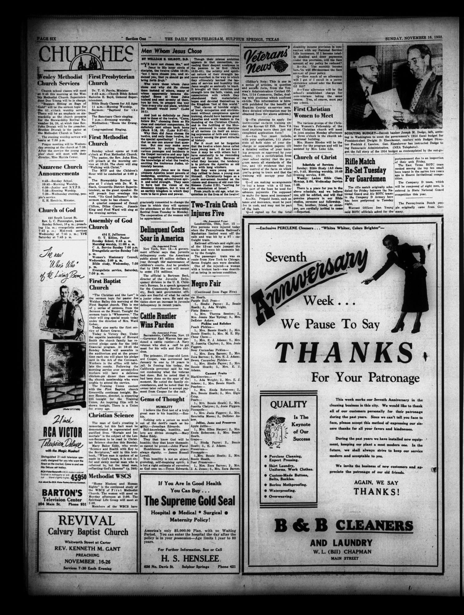 The Daily News-Telegram (Sulphur Springs, Tex.), Vol. 54, No. 273, Ed. 1 Sunday, November 16, 1952
                                                
                                                    [Sequence #]: 6 of 14
                                                