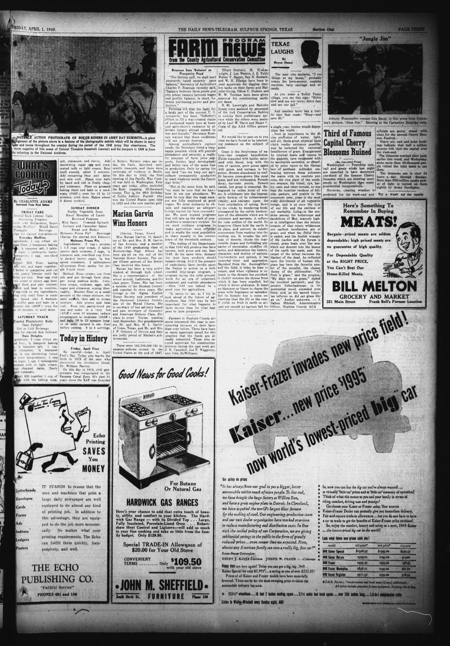 The Daily News-Telegram (Sulphur Springs, Tex.), Vol. 51, No. 78, Ed. 1 Friday, April 1, 1949
                                                
                                                    [Sequence #]: 3 of 12
                                                