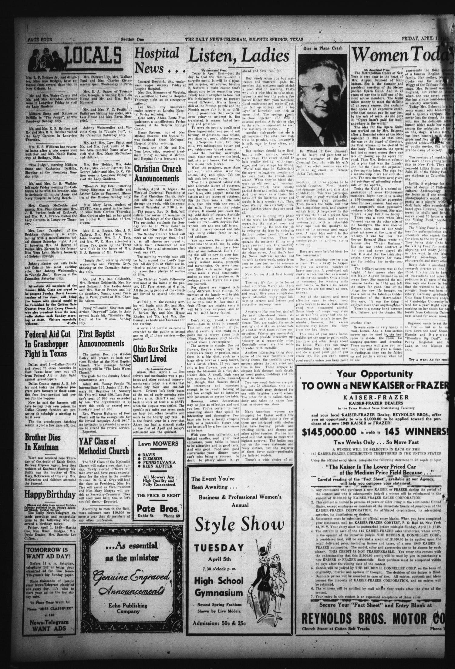 The Daily News-Telegram (Sulphur Springs, Tex.), Vol. 51, No. 78, Ed. 1 Friday, April 1, 1949
                                                
                                                    [Sequence #]: 4 of 12
                                                