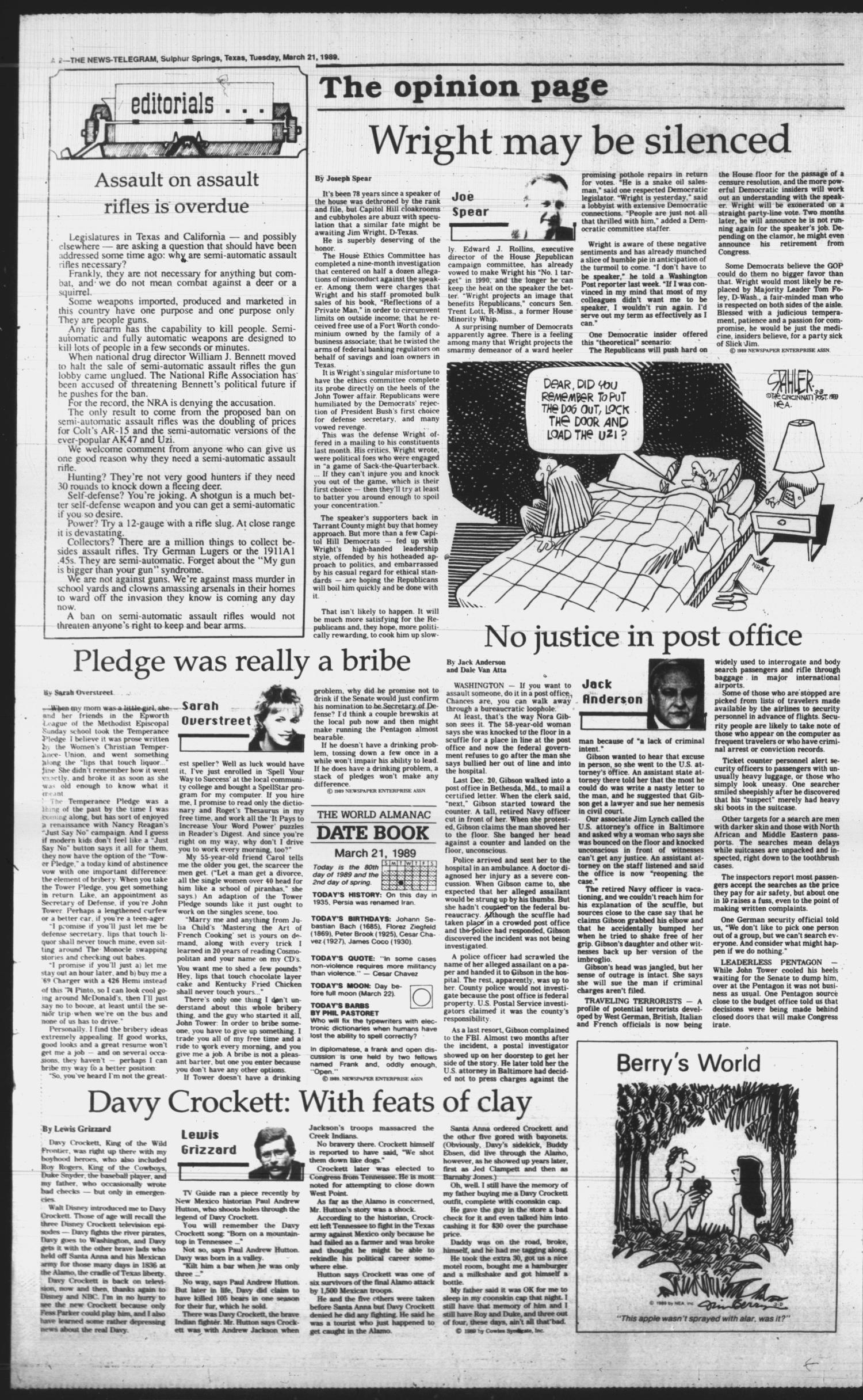 Sulphur Springs News-Telegram (Sulphur Springs, Tex.), Vol. 111, No. 68, Ed. 1 Tuesday, March 21, 1989
                                                
                                                    [Sequence #]: 2 of 12
                                                