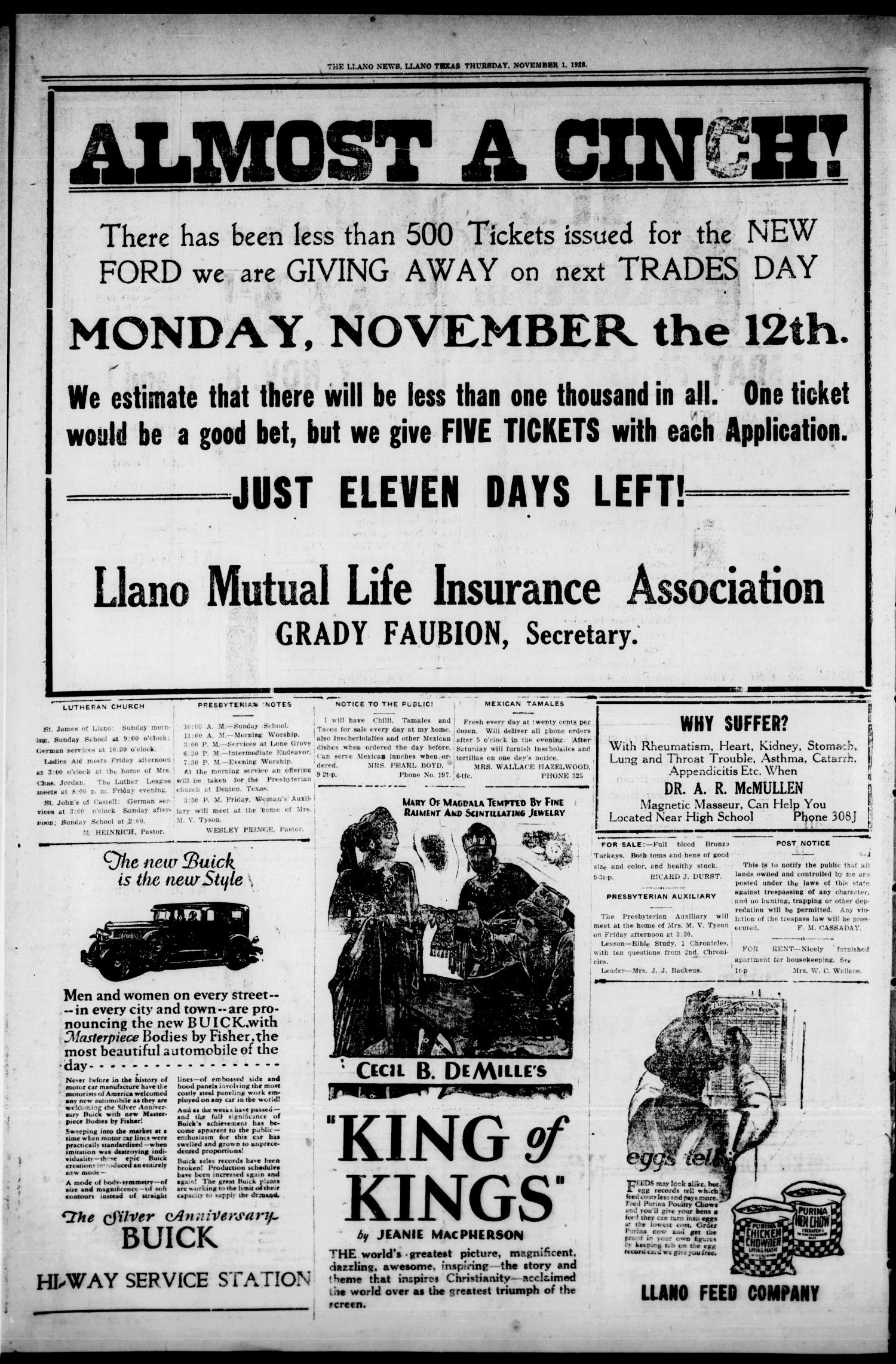The Llano News. (Llano, Tex.), Vol. 41, No. 9, Ed. 1 Thursday, November 1, 1928
                                                
                                                    [Sequence #]: 4 of 8
                                                