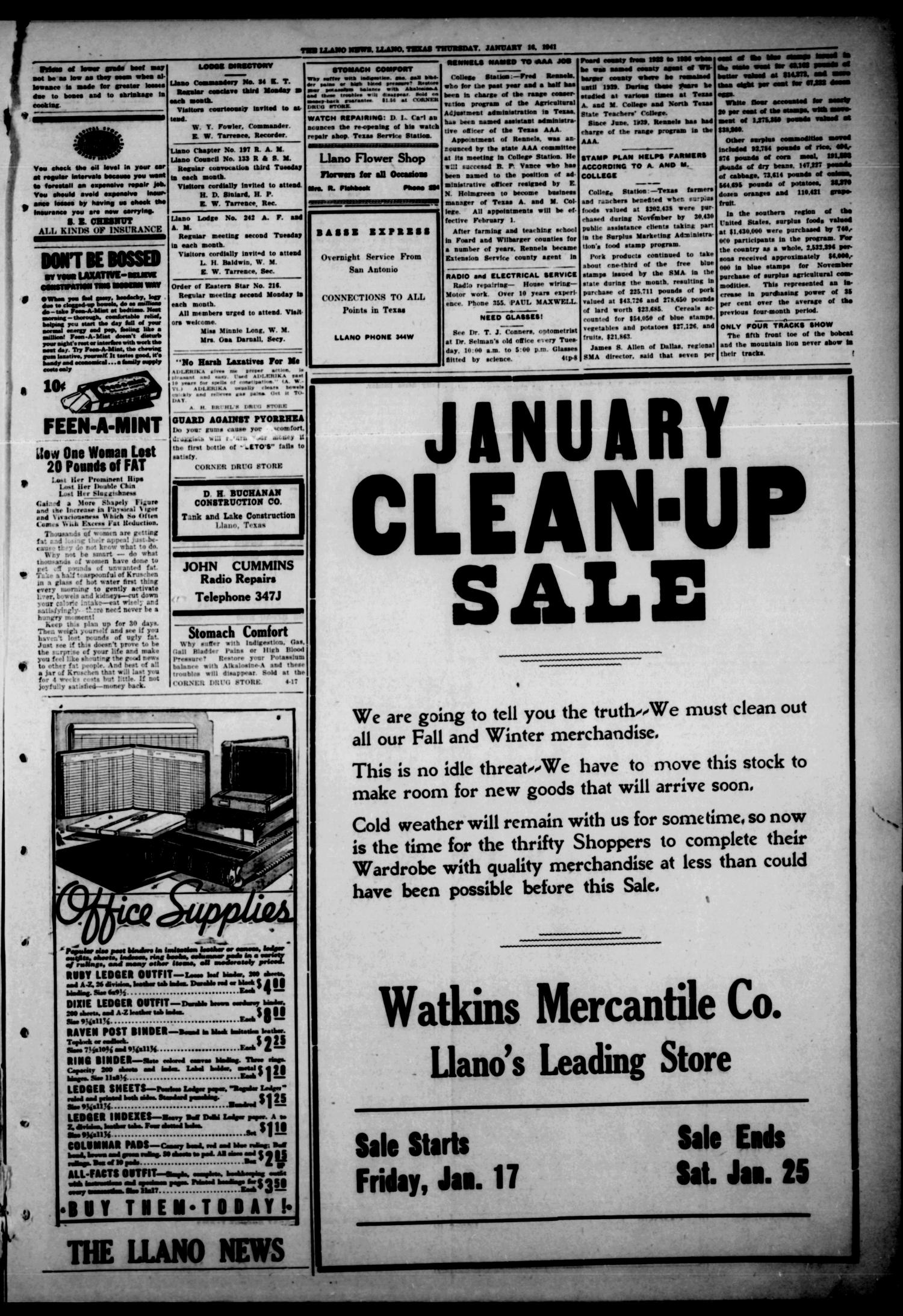 The Llano News. (Llano, Tex.), Vol. 53, No. 9, Ed. 1 Thursday, January 16, 1941
                                                
                                                    [Sequence #]: 3 of 8
                                                
