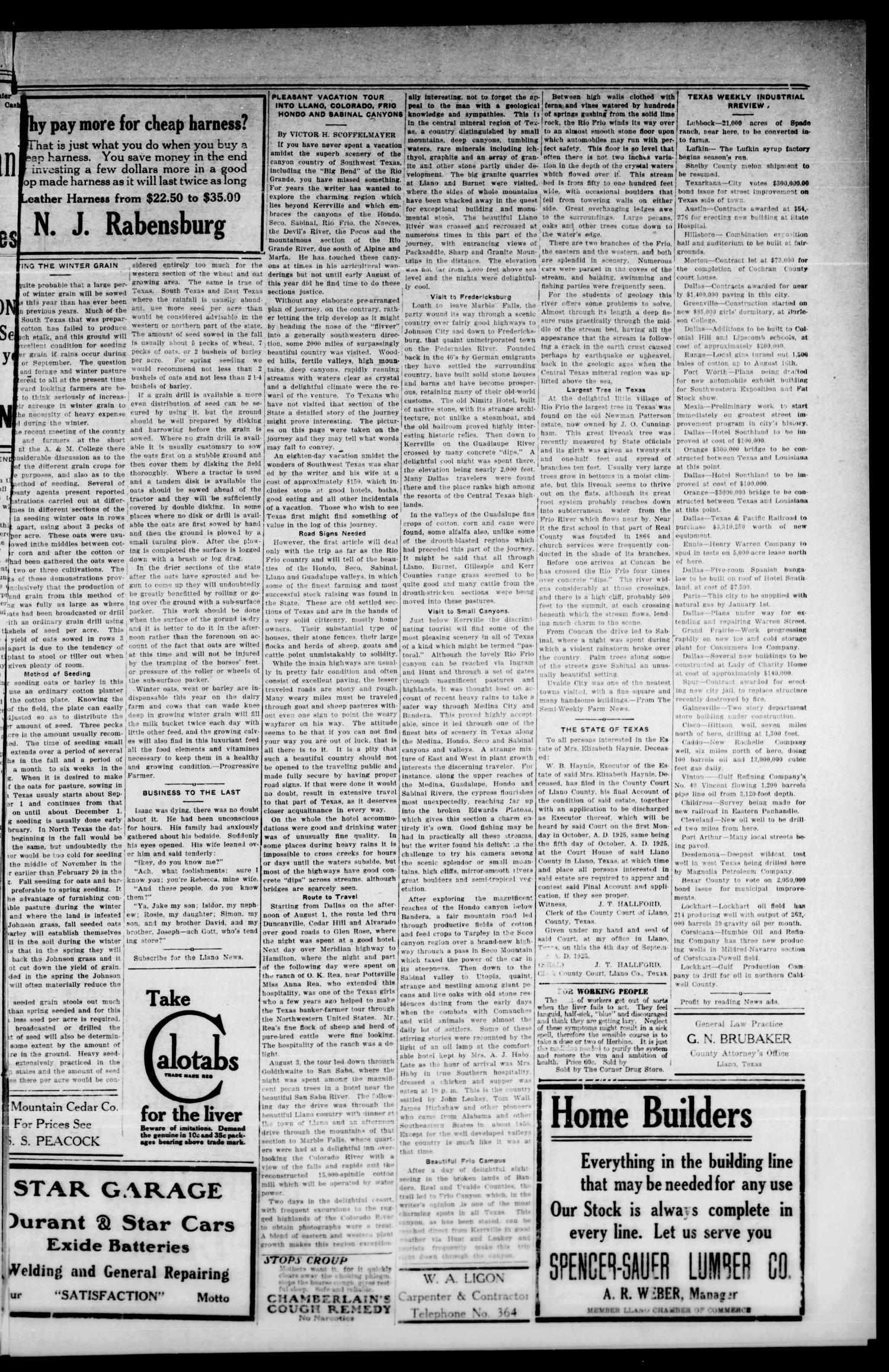 The Llano News. (Llano, Tex.), Vol. 38, No. 4, Ed. 1 Thursday, September 17, 1925
                                                
                                                    [Sequence #]: 3 of 8
                                                