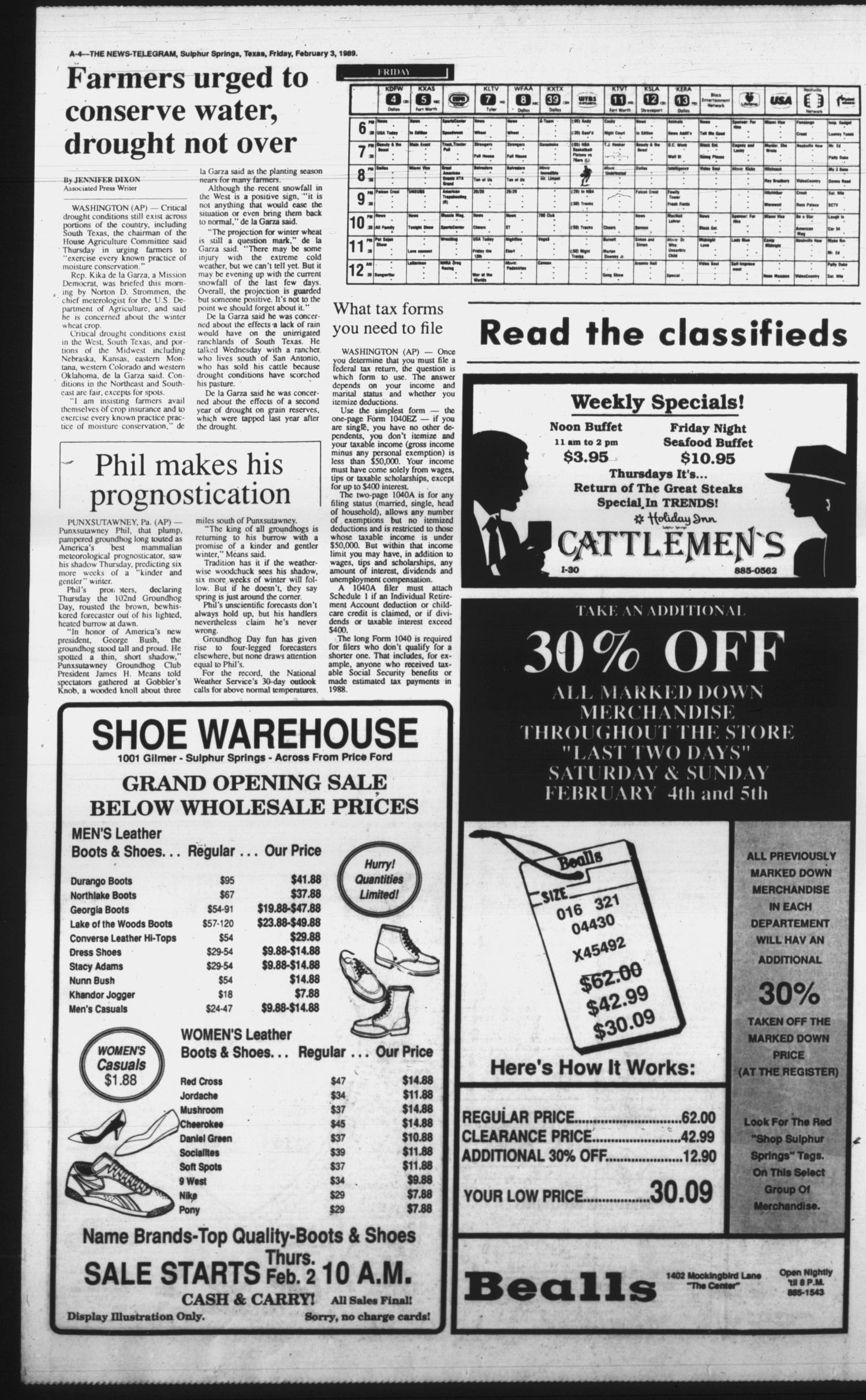 Sulphur Springs News-Telegram (Sulphur Springs, Tex.), Vol. 111, No. 29, Ed. 1 Friday, February 3, 1989
                                                
                                                    [Sequence #]: 4 of 32
                                                