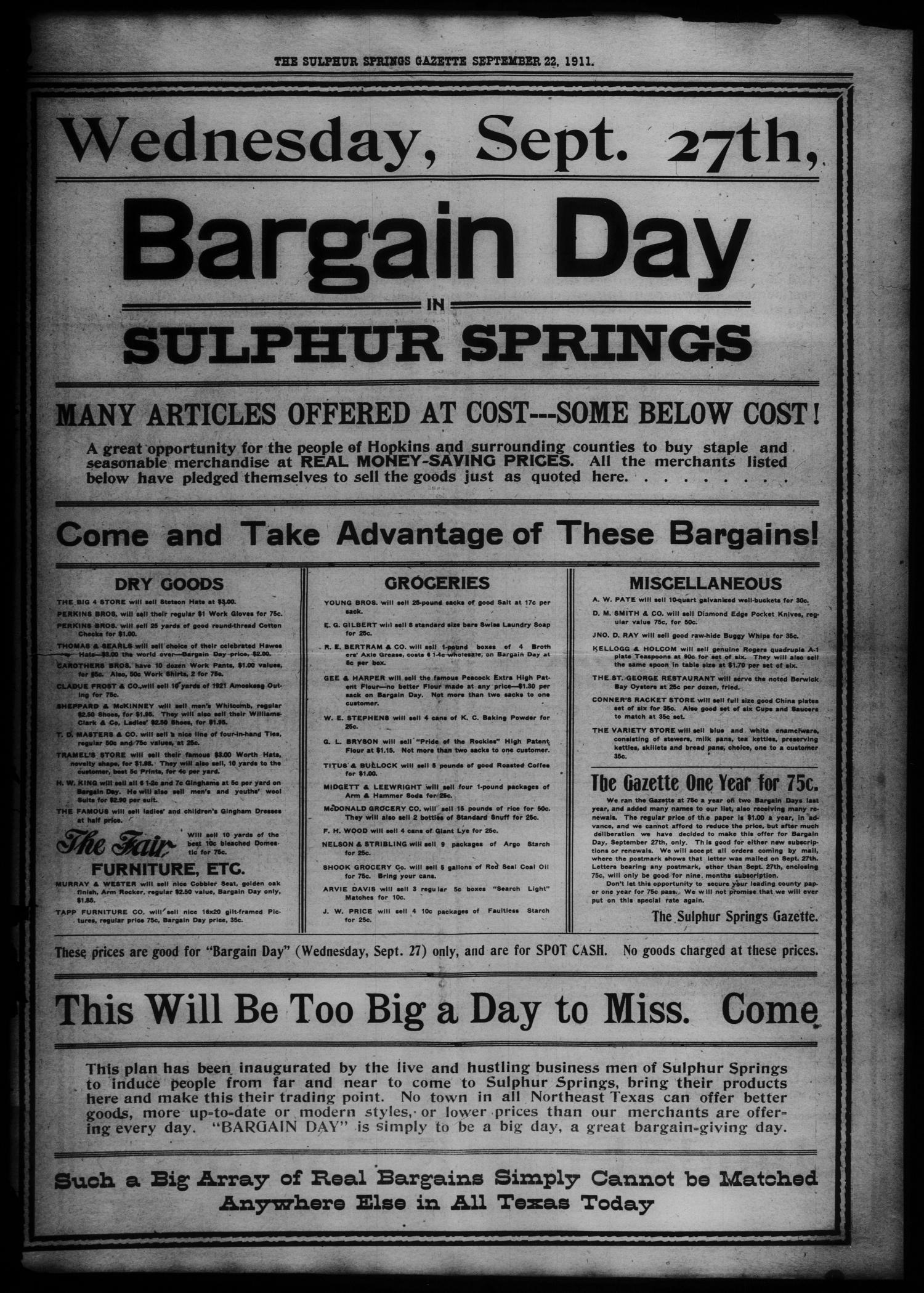 The Sulphur Springs Gazette. (Sulphur Springs, Tex.), Vol. 49, No. 38, Ed. 1 Friday, September 22, 1911
                                                
                                                    [Sequence #]: 8 of 12
                                                
