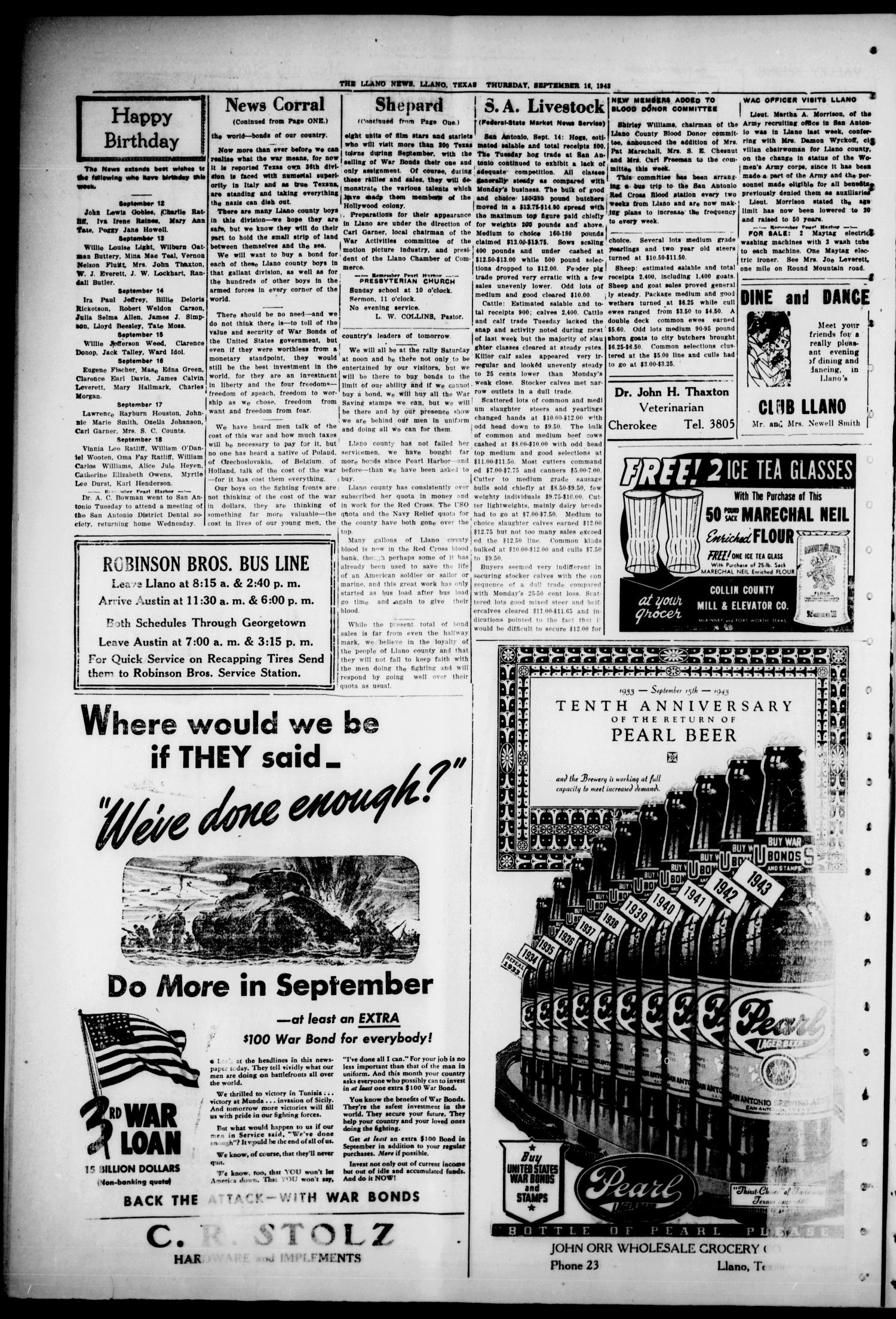 The Llano News. (Llano, Tex.), Vol. 55, No. 43, Ed. 1 Thursday, September 16, 1943
                                                
                                                    [Sequence #]: 6 of 8
                                                