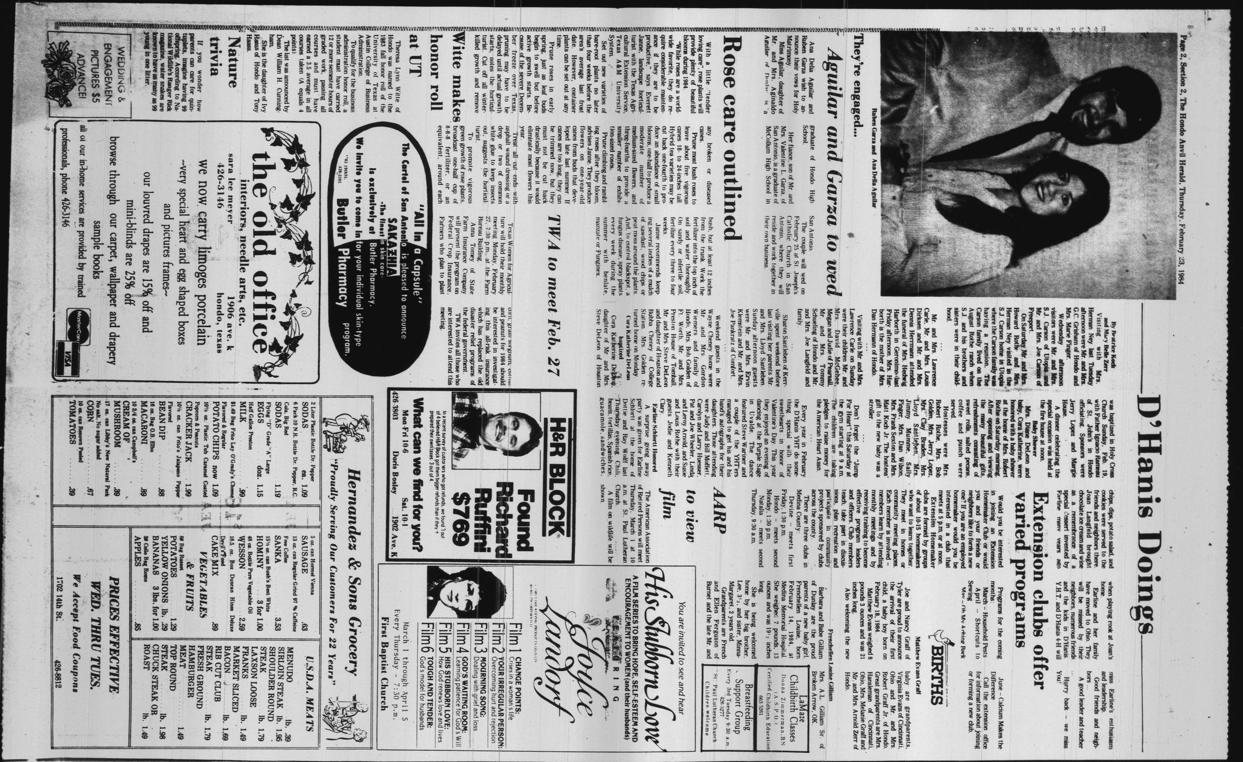 Hondo Anvil Herald (Hondo, Tex.), Vol. 98, No. 8, Ed. 1 Thursday, February 23, 1984
                                                
                                                    [Sequence #]: 12 of 27
                                                
