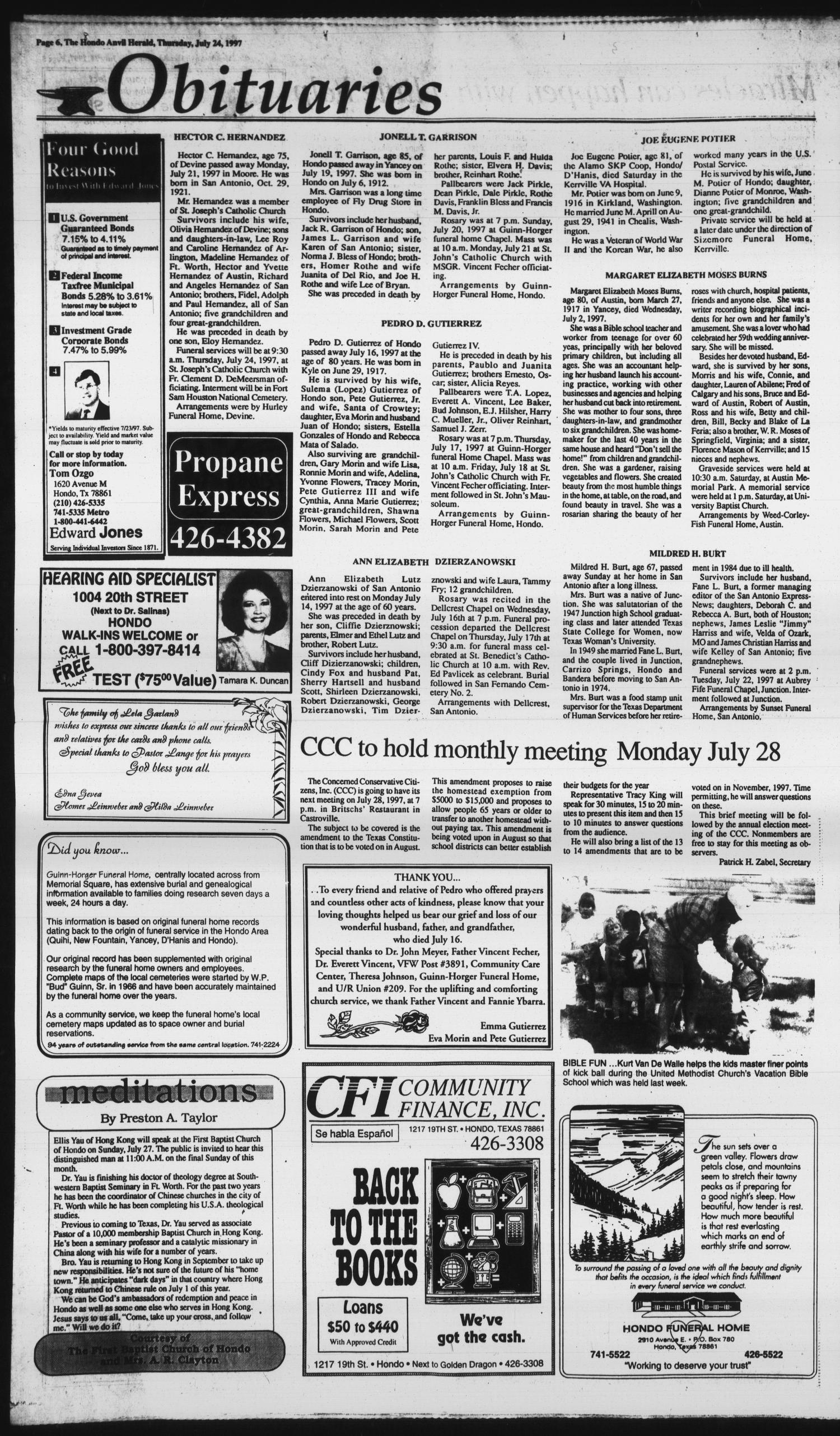 Hondo Anvil Herald (Hondo, Tex.), Vol. 111, No. 30, Ed. 1 Thursday, July 24, 1997
                                                
                                                    [Sequence #]: 6 of 34
                                                