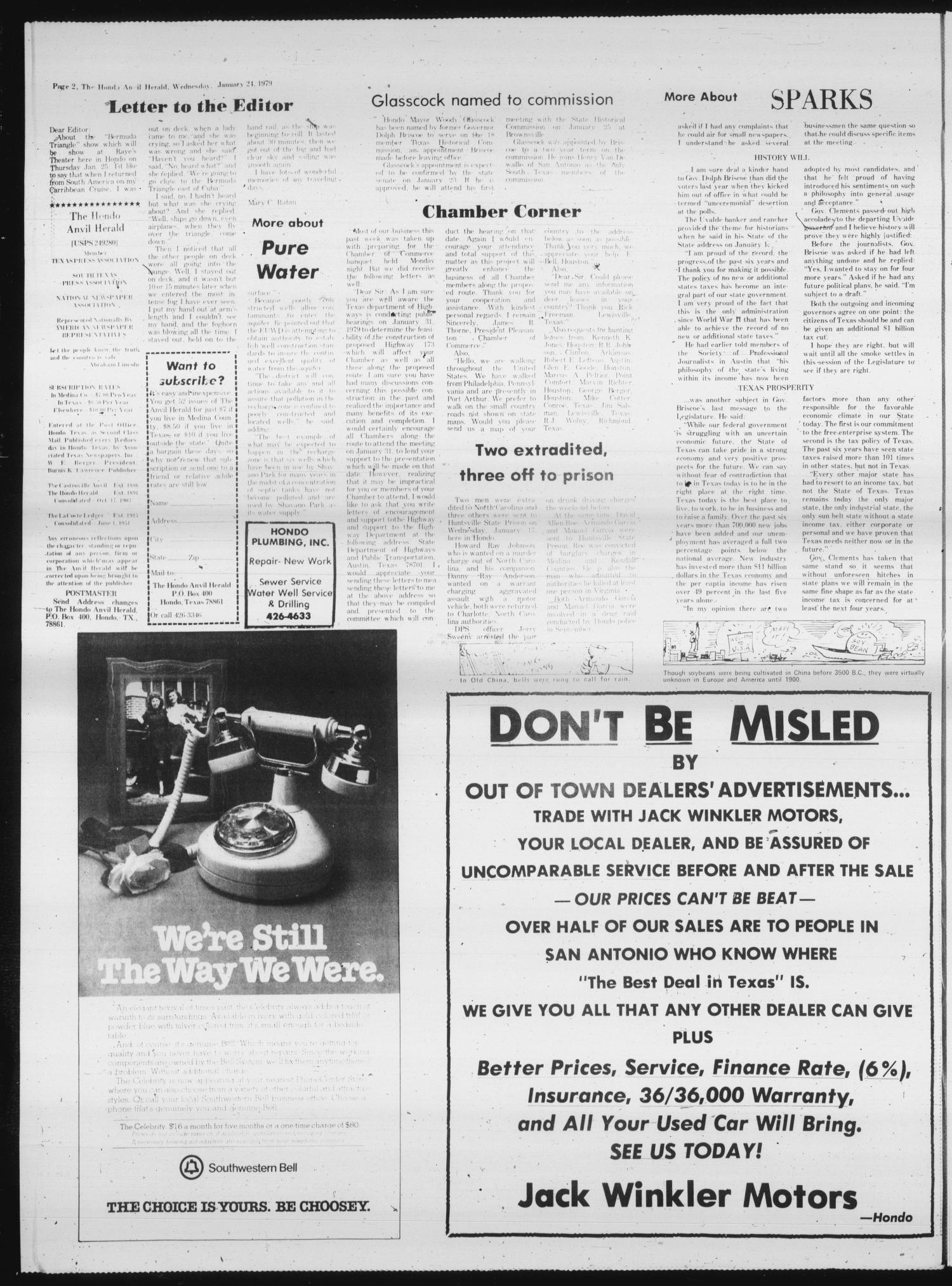 The Hondo Anvil Herald (Hondo, Tex.), Vol. 91, No. 4, Ed. 1 Wednesday, January 24, 1979
                                                
                                                    [Sequence #]: 2 of 22
                                                