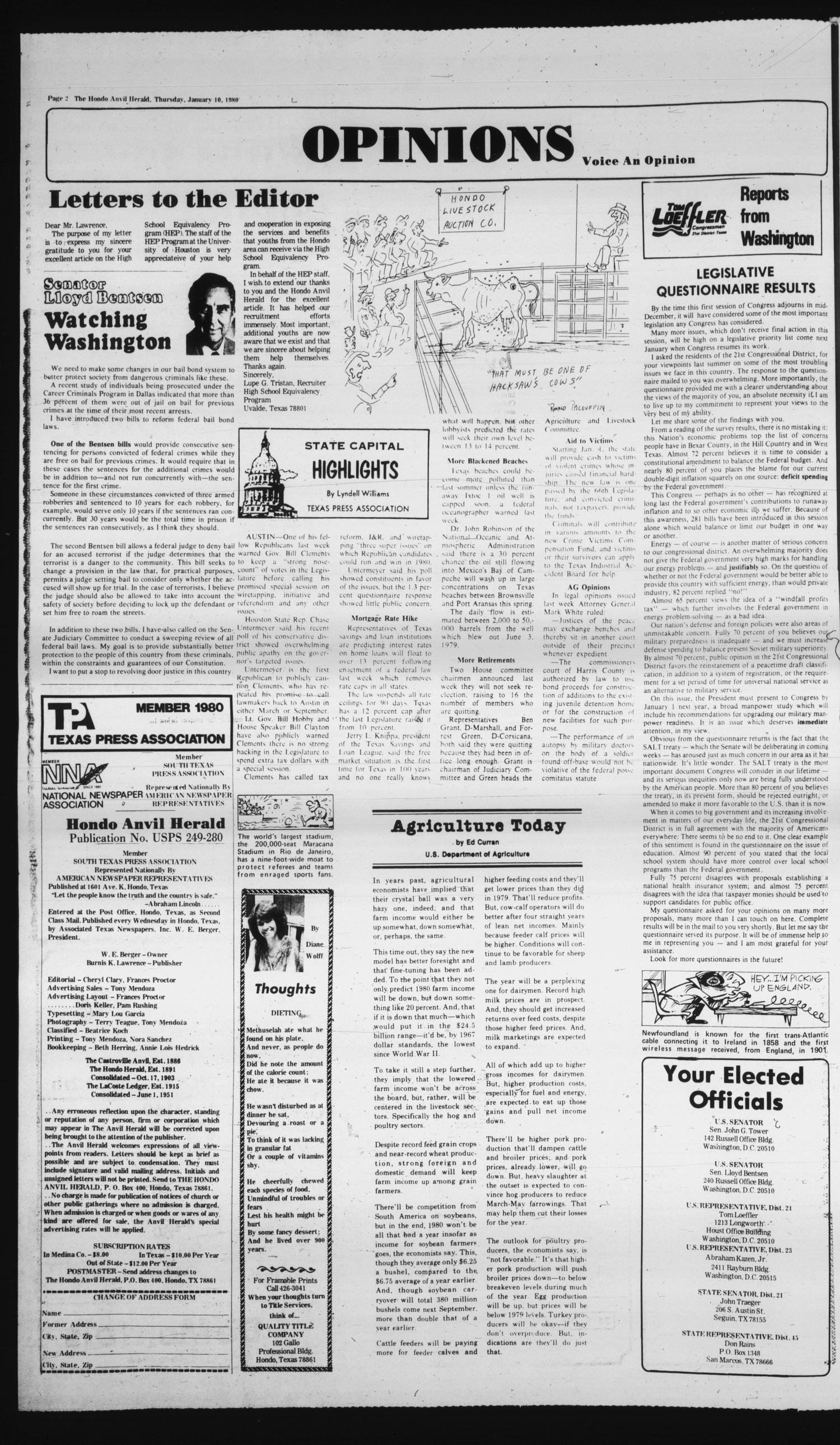 The Hondo Anvil Herald (Hondo, Tex.), Vol. 94, No. 2, Ed. 1 Thursday, January 10, 1980
                                                
                                                    [Sequence #]: 2 of 18
                                                