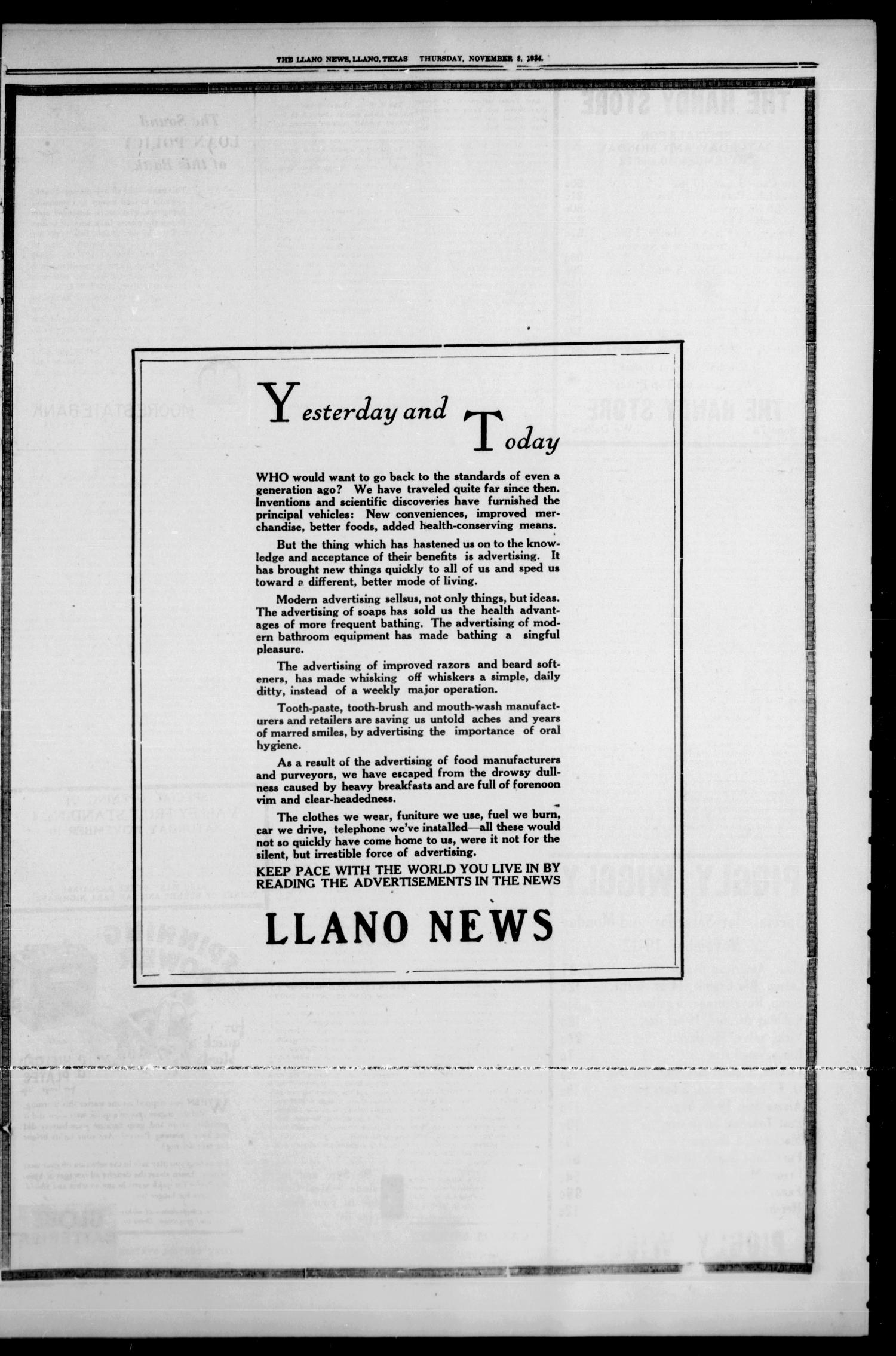 The Llano News. (Llano, Tex.), Vol. 46, No. 48, Ed. 1 Thursday, November 8, 1934
                                                
                                                    [Sequence #]: 7 of 8
                                                