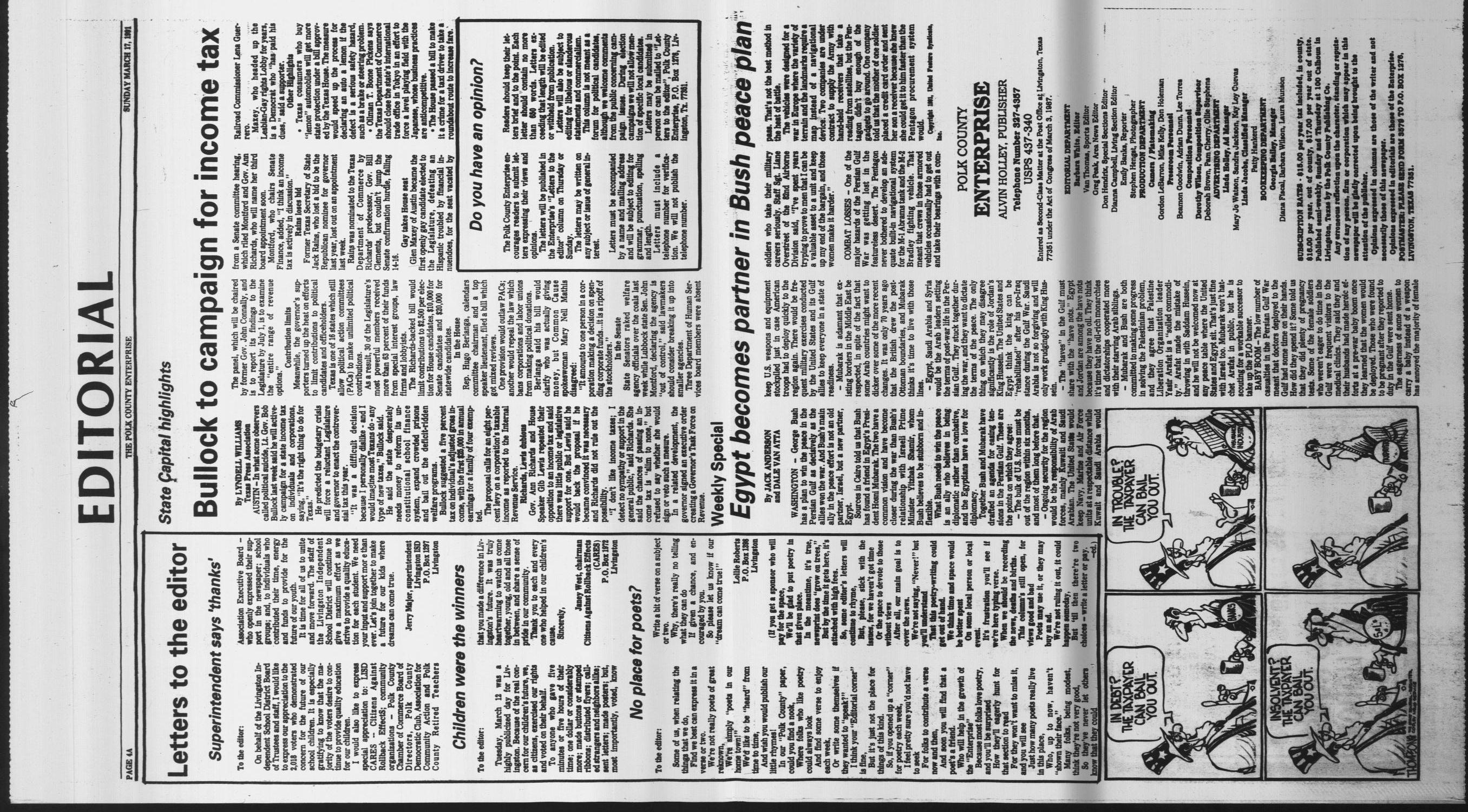 Polk County Enterprise (Livingston, Tex.), Vol. 109, No. 22, Ed. 1 Sunday, March 17, 1991
                                                
                                                    [Sequence #]: 4 of 46
                                                