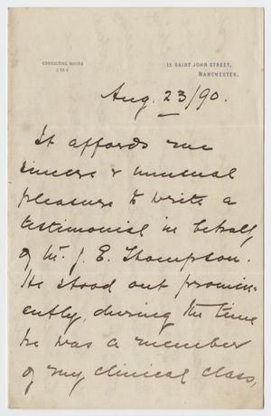 Primary view of object titled '[Testimonial for James E. Thompson by James Hardie]'.