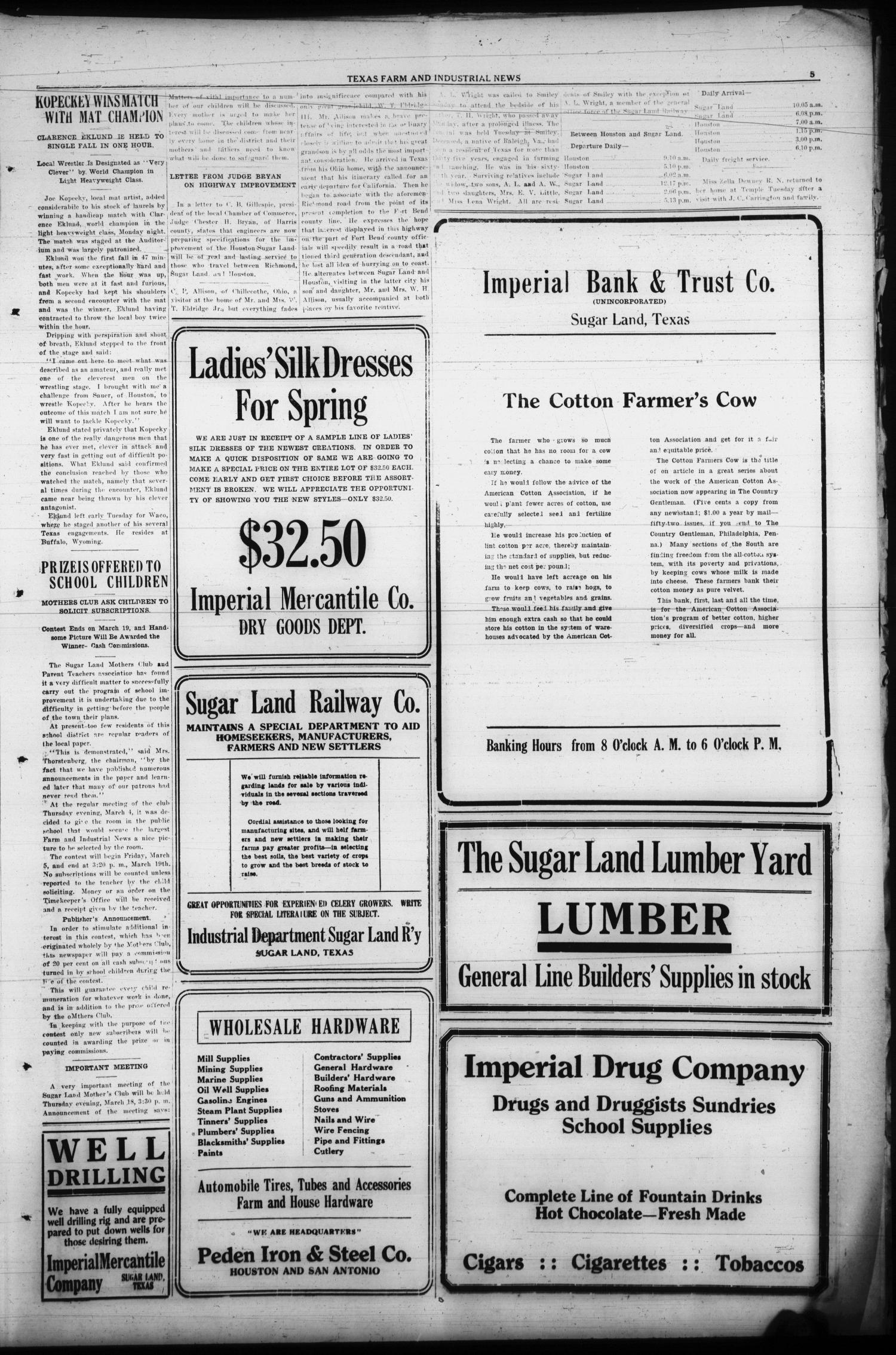 Texas Farm and Industrial News (Sugar Land, Tex.), Vol. 8, No. 20, Ed. 1 Friday, March 5, 1920
                                                
                                                    [Sequence #]: 5 of 8
                                                