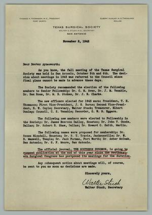 Primary view of object titled '[Letter from Walter G. Stuck to K.H. Aynesworth - November 2, 1942'.