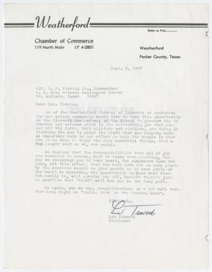Primary view of object titled '[Letter from Les Traweek to Colonel E. P. Fleming Jr., September 9, 1967]'.