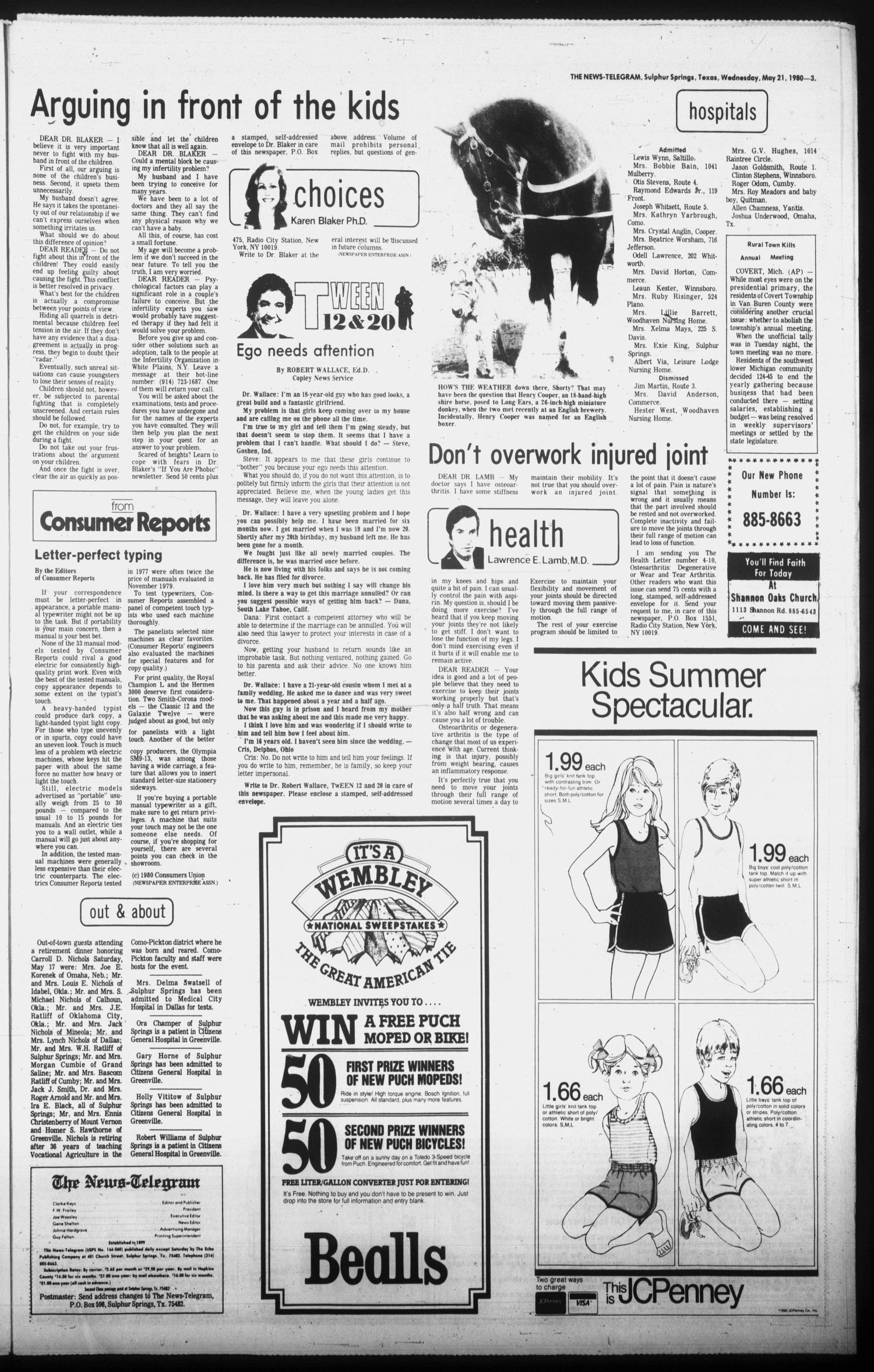 Sulphur Springs News-Telegram (Sulphur Springs, Tex.), Vol. 102, No. 121, Ed. 1 Wednesday, May 21, 1980
                                                
                                                    [Sequence #]: 3 of 16
                                                
