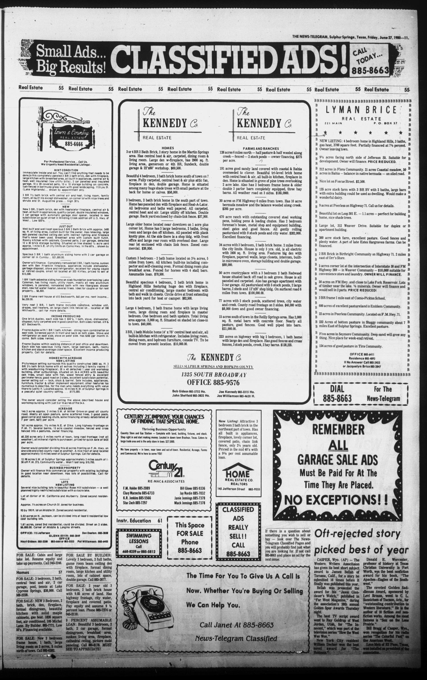 Sulphur Springs News-Telegram (Sulphur Springs, Tex.), Vol. 102, No. 153, Ed. 1 Friday, June 27, 1980
                                                
                                                    [Sequence #]: 11 of 14
                                                