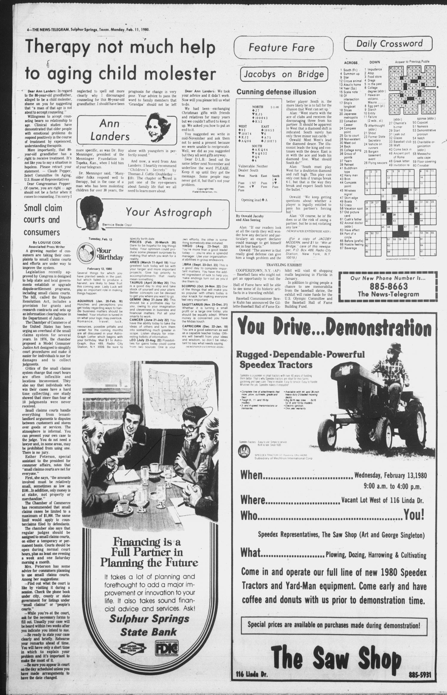 Sulphur Springs News-Telegram (Sulphur Springs, Tex.), Vol. 102, No. 35, Ed. 1 Monday, February 11, 1980
                                                
                                                    [Sequence #]: 4 of 10
                                                