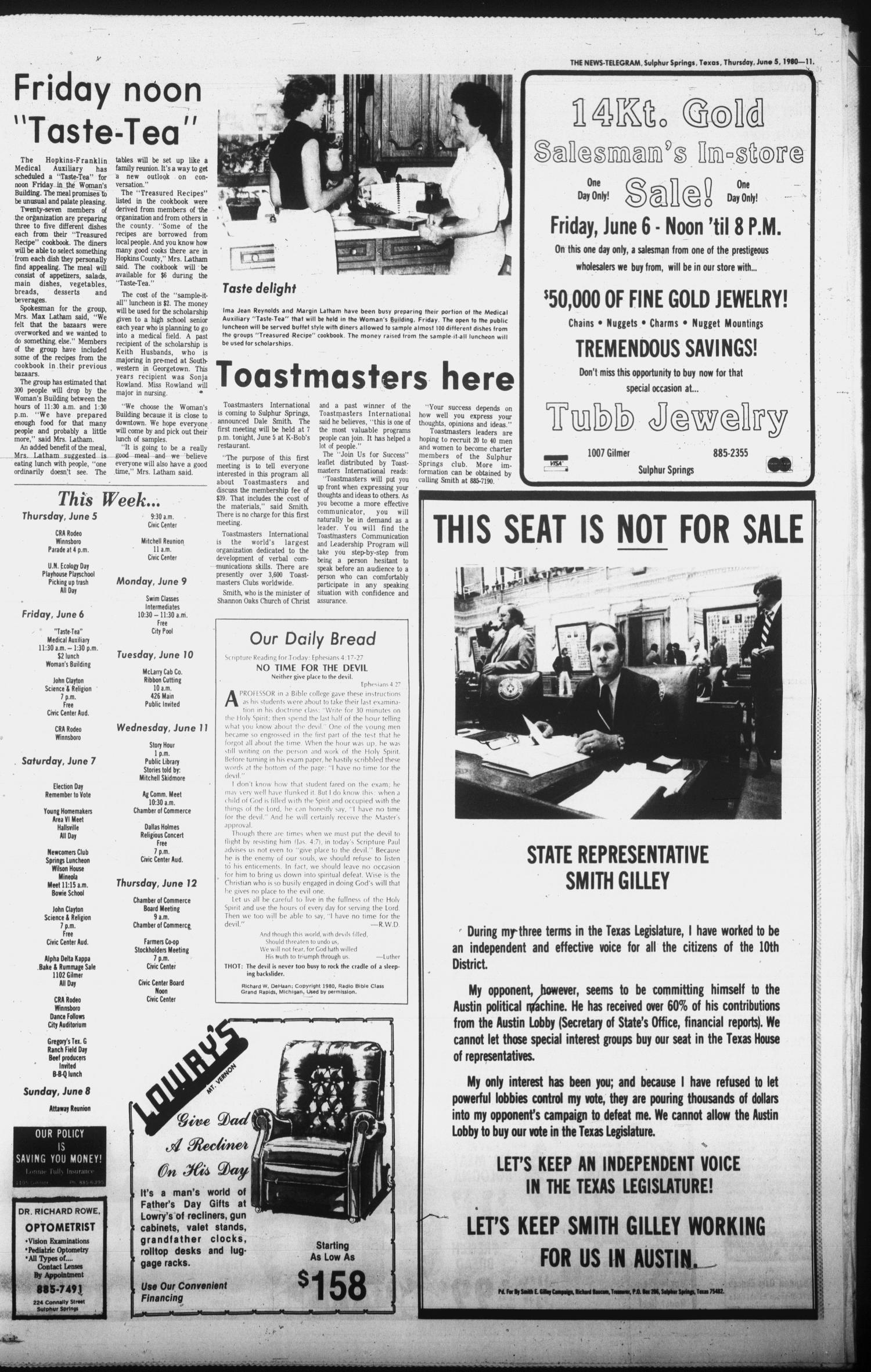 Sulphur Springs News-Telegram (Sulphur Springs, Tex.), Vol. 102, No. 134, Ed. 1 Thursday, June 5, 1980
                                                
                                                    [Sequence #]: 11 of 20
                                                