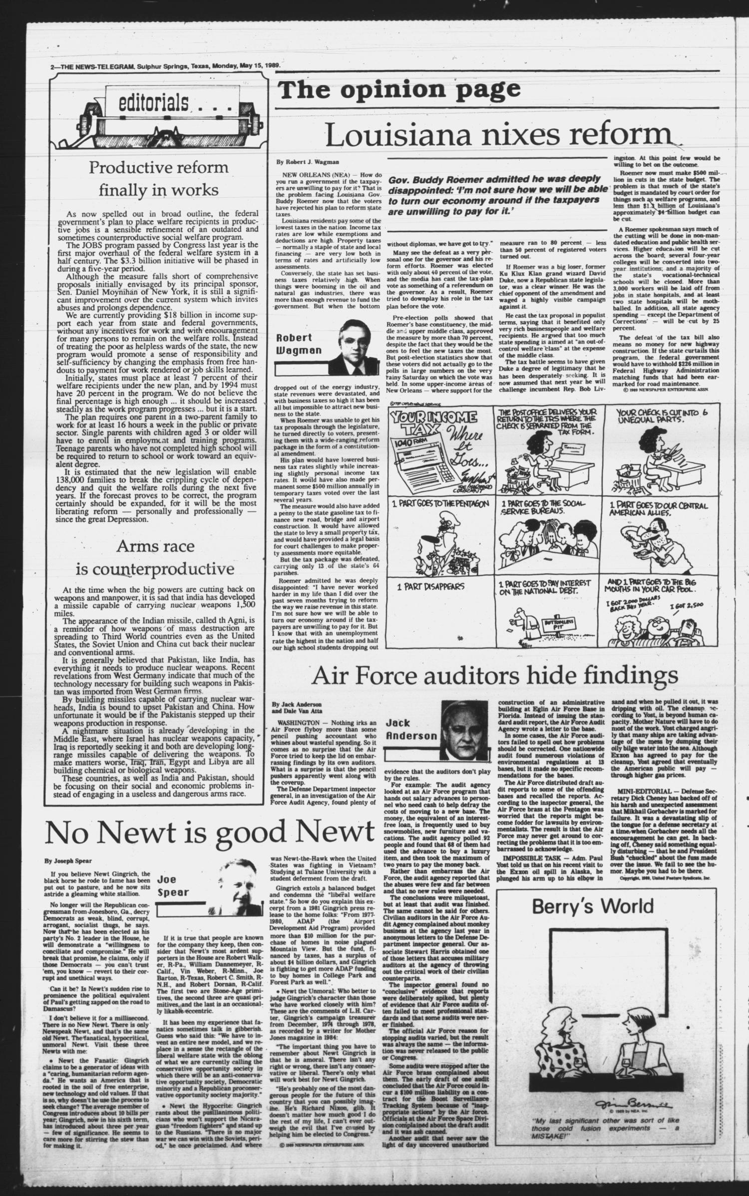 Sulphur Springs News-Telegram (Sulphur Springs, Tex.), Vol. 111, No. 115, Ed. 1 Monday, May 15, 1989
                                                
                                                    [Sequence #]: 2 of 10
                                                