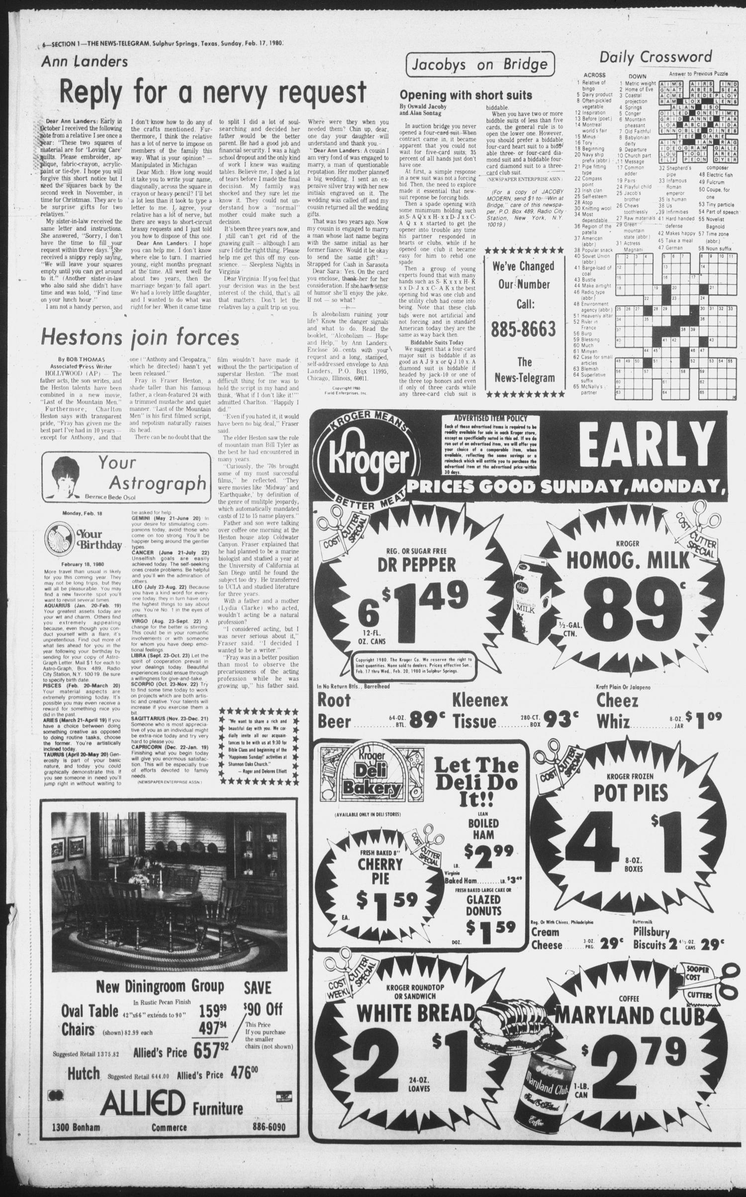 Sulphur Springs News-Telegram (Sulphur Springs, Tex.), Vol. 102, No. 40, Ed. 1 Sunday, February 17, 1980
                                                
                                                    [Sequence #]: 6 of 40
                                                