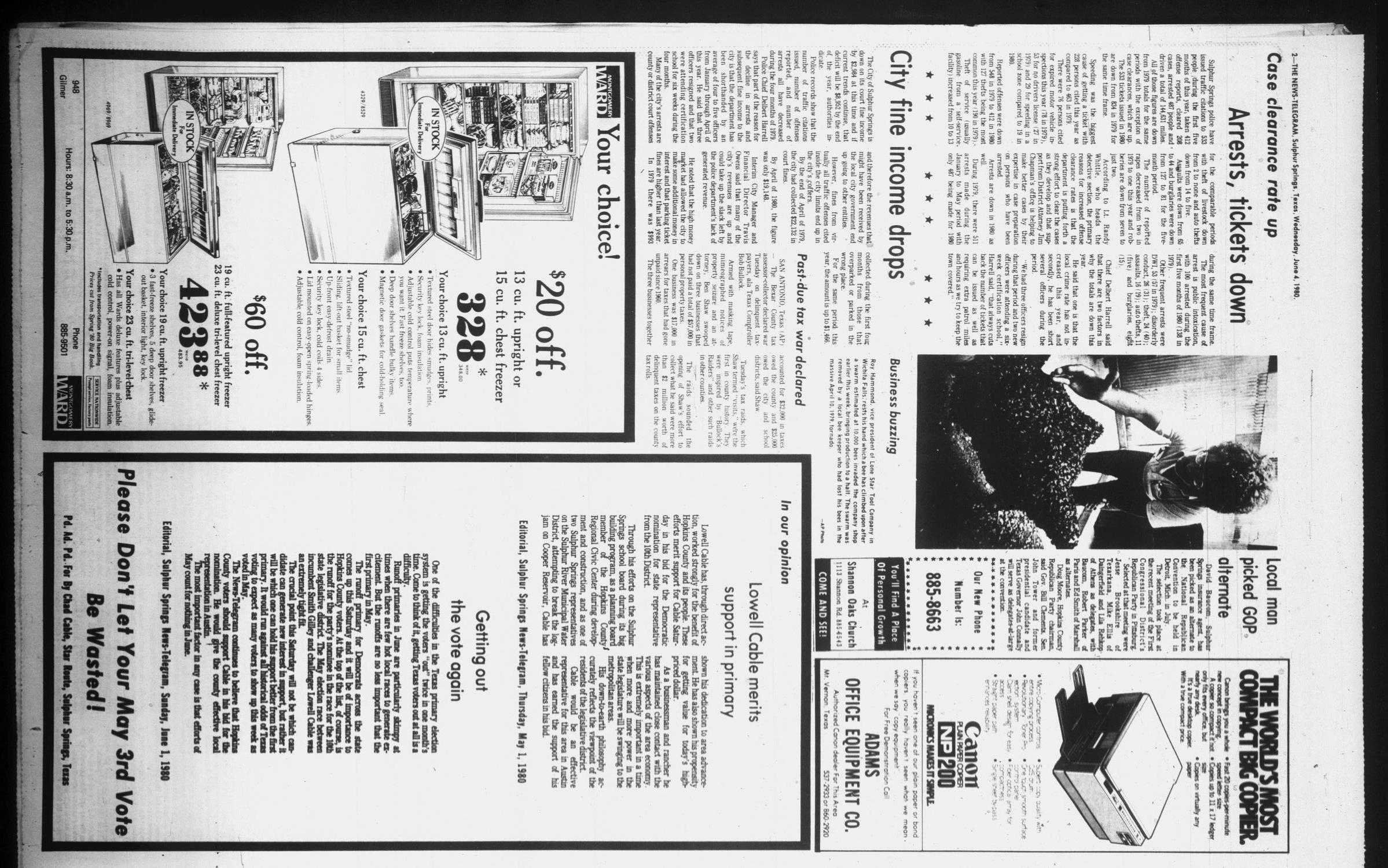 Sulphur Springs News-Telegram (Sulphur Springs, Tex.), Vol. 102, No. 133, Ed. 1 Wednesday, June 4, 1980
                                                
                                                    [Sequence #]: 2 of 18
                                                