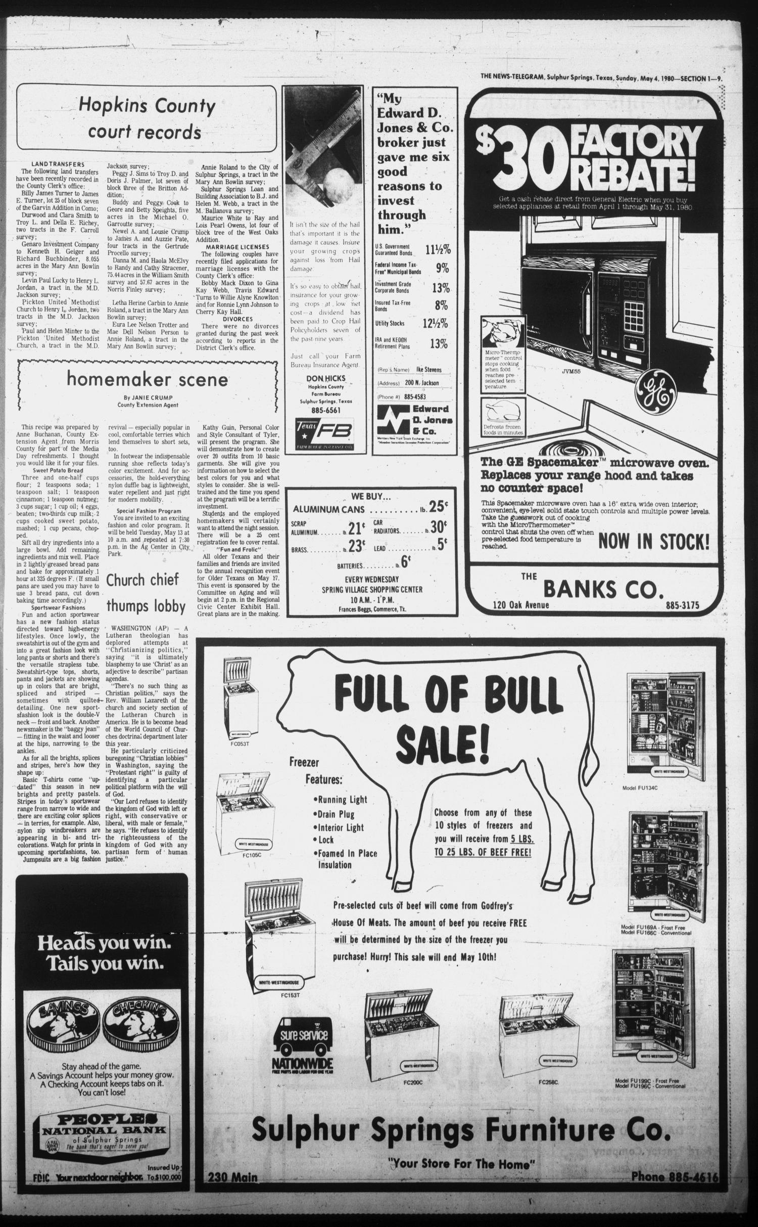 Sulphur Springs News-Telegram (Sulphur Springs, Tex.), Vol. 102, No. 106, Ed. 1 Sunday, May 4, 1980
                                                
                                                    [Sequence #]: 9 of 46
                                                
