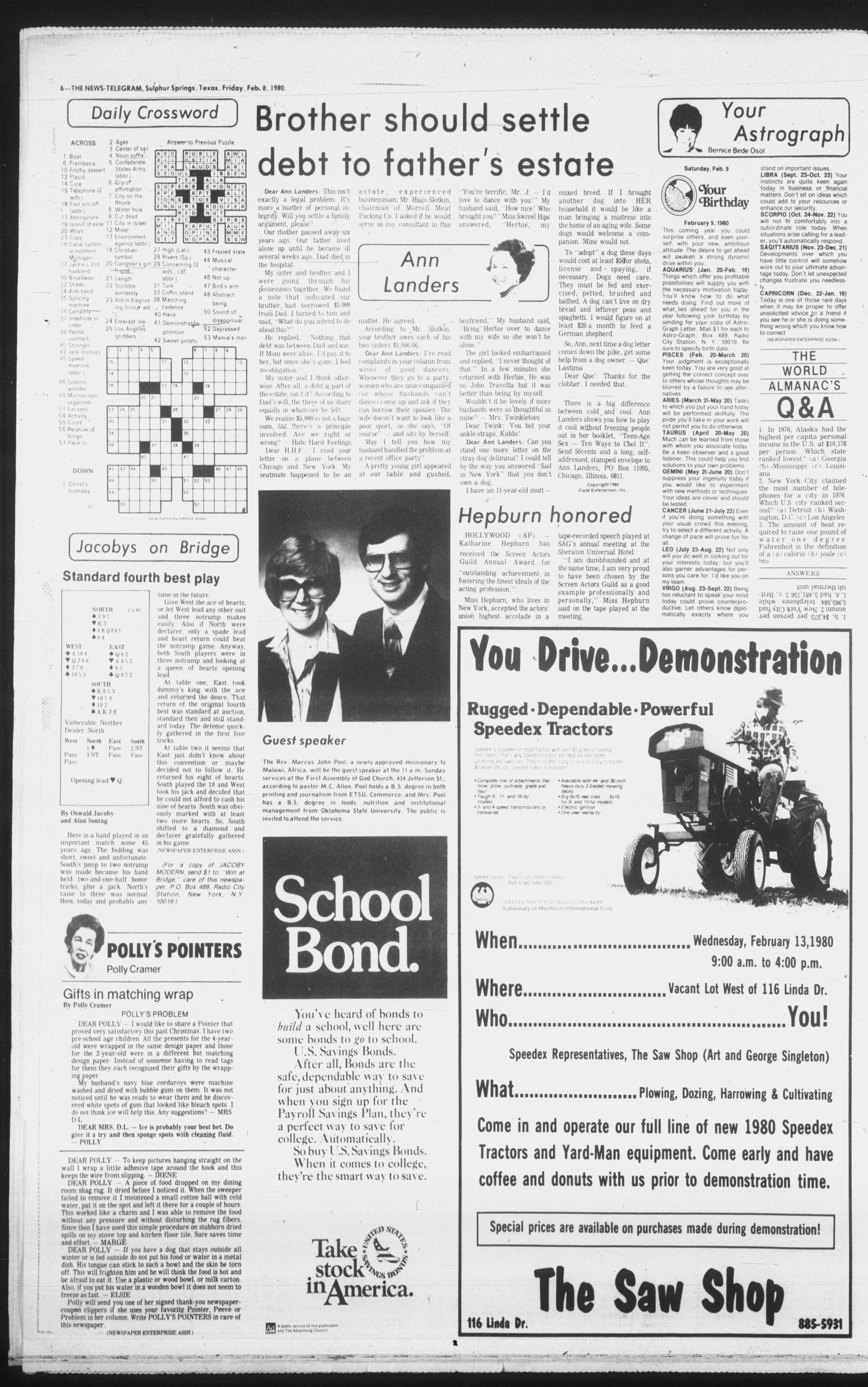 Sulphur Springs News-Telegram (Sulphur Springs, Tex.), Vol. 102, No. 33, Ed. 1 Friday, February 8, 1980
                                                
                                                    [Sequence #]: 6 of 24
                                                