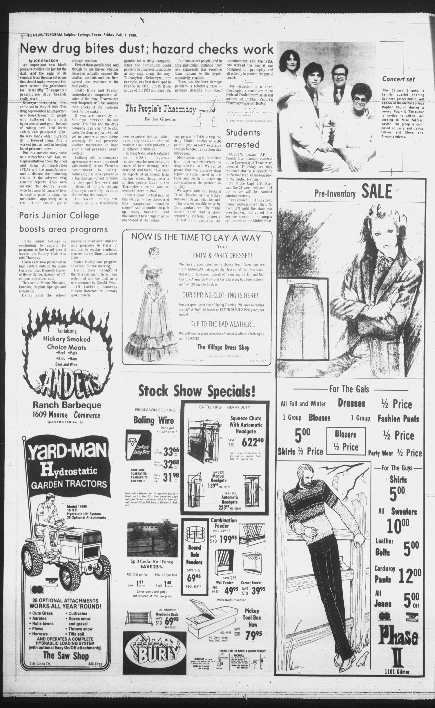 Sulphur Springs News-Telegram (Sulphur Springs, Tex.), Vol. 102, No. 27, Ed. 1 Friday, February 1, 1980
                                                
                                                    [Sequence #]: 4 of 24
                                                