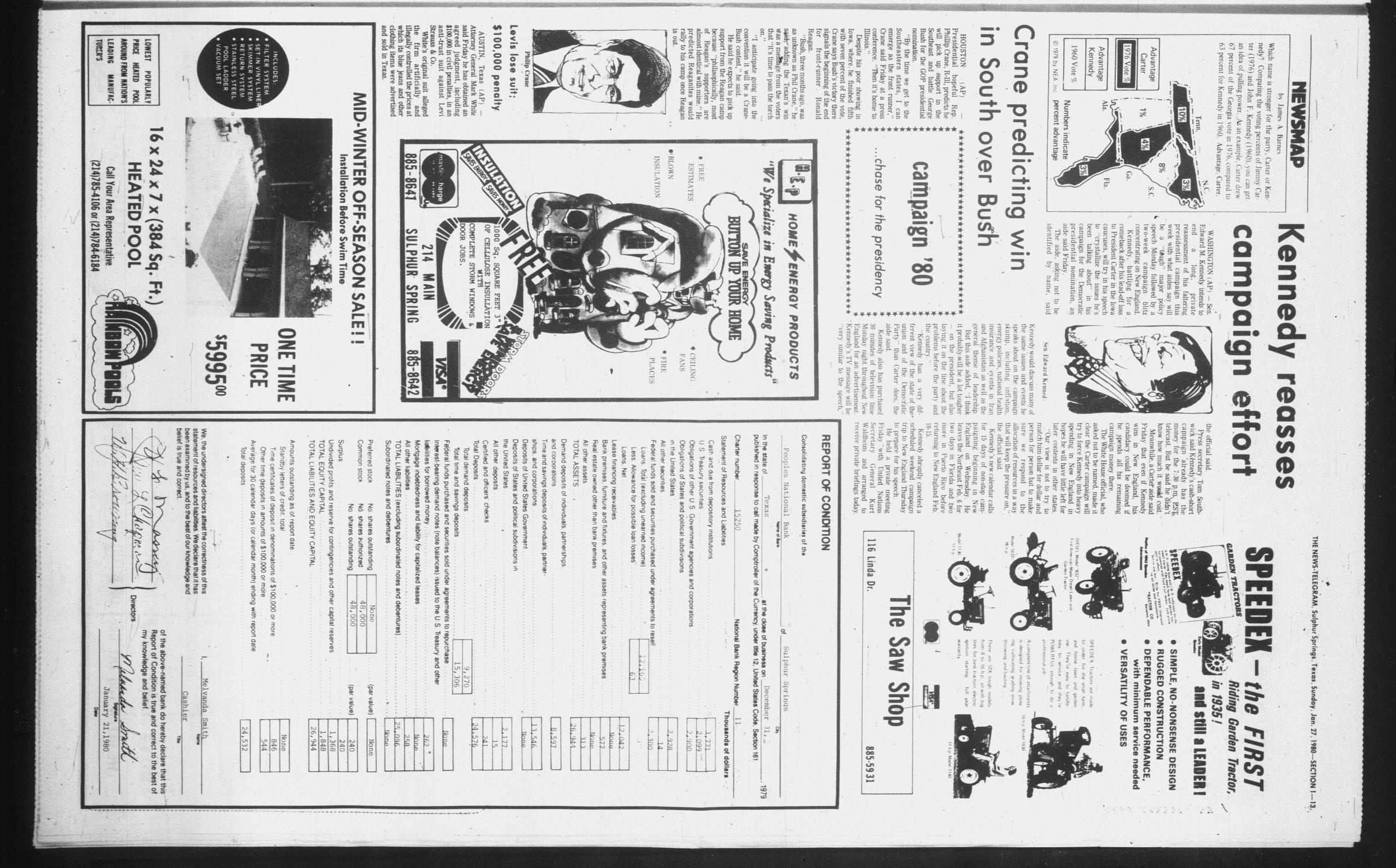 Sulphur Springs News-Telegram (Sulphur Springs, Tex.), Vol. 102, No. 22, Ed. 1 Sunday, January 27, 1980
                                                
                                                    [Sequence #]: 13 of 44
                                                