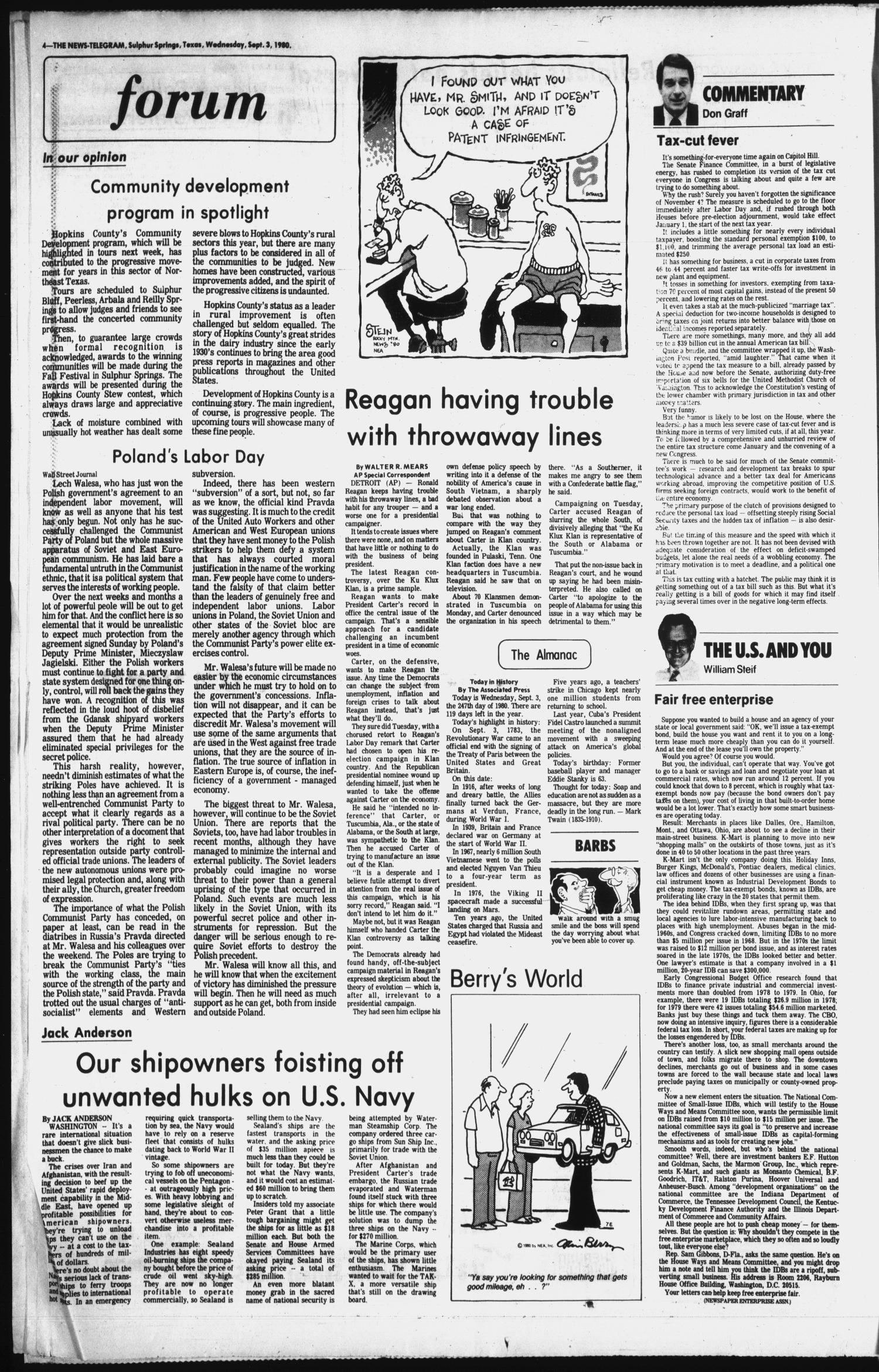 Sulphur Springs News-Telegram (Sulphur Springs, Tex.), Vol. 102, No. 209, Ed. 1 Wednesday, September 3, 1980
                                                
                                                    [Sequence #]: 4 of 24
                                                