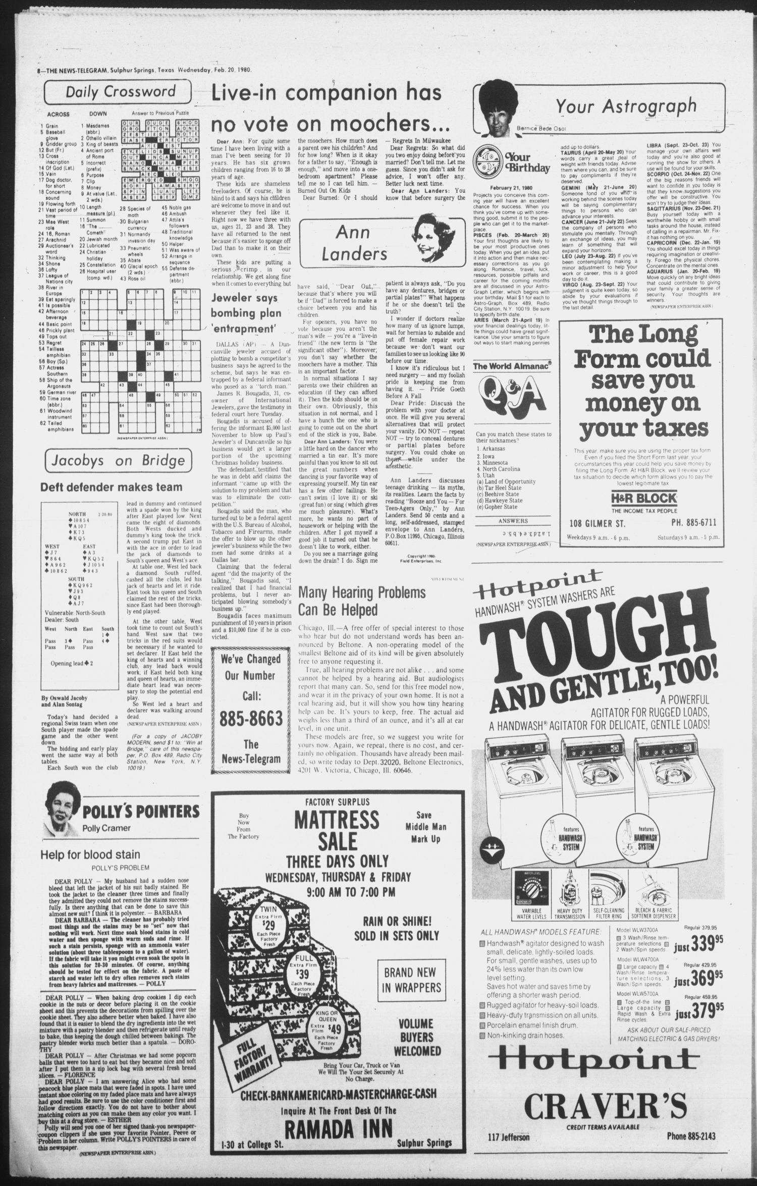 Sulphur Springs News-Telegram (Sulphur Springs, Tex.), Vol. 102, No. 43, Ed. 1 Wednesday, February 20, 1980
                                                
                                                    [Sequence #]: 8 of 22
                                                