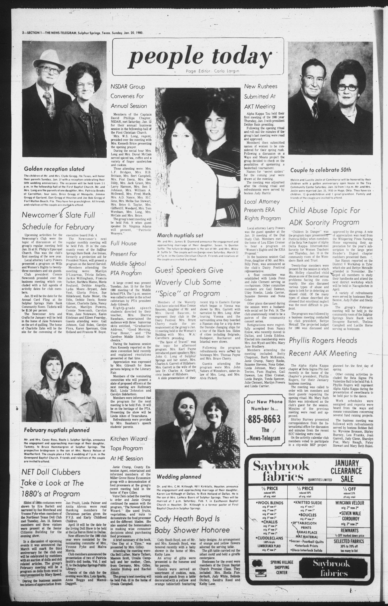 Sulphur Springs News-Telegram (Sulphur Springs, Tex.), Vol. 102, No. 16, Ed. 1 Sunday, January 20, 1980
                                                
                                                    [Sequence #]: 2 of 34
                                                