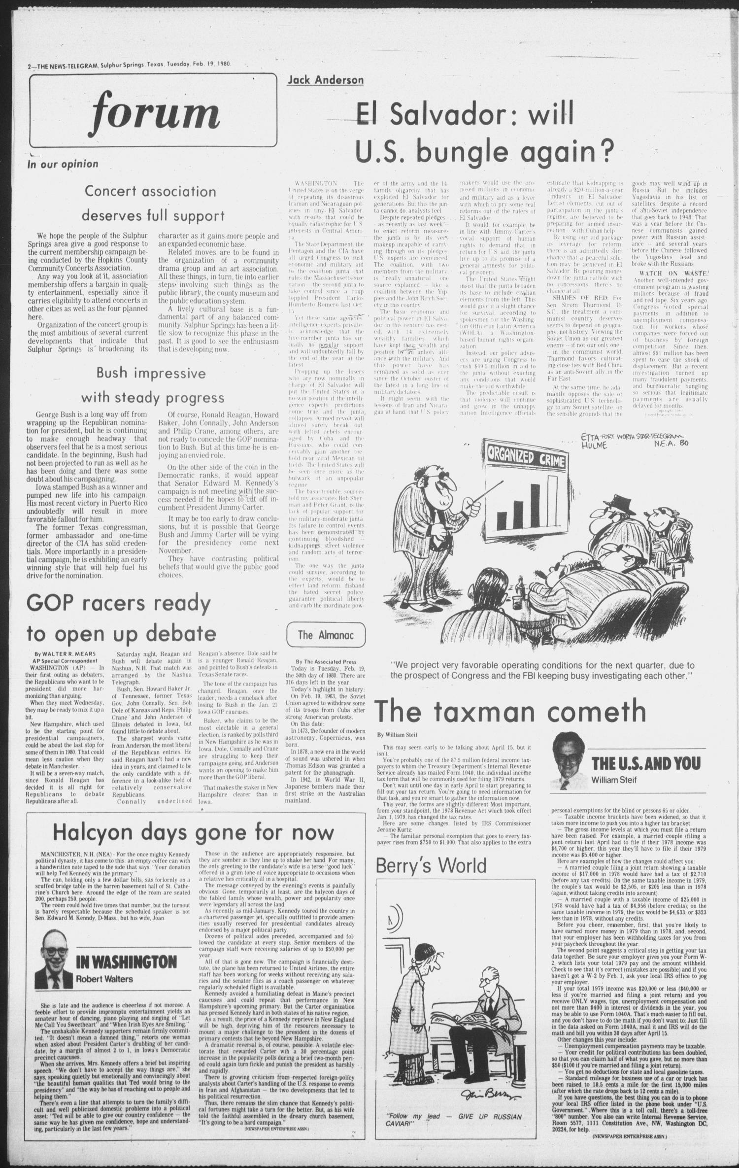 Sulphur Springs News-Telegram (Sulphur Springs, Tex.), Vol. 102, No. 42, Ed. 1 Tuesday, February 19, 1980
                                                
                                                    [Sequence #]: 2 of 10
                                                