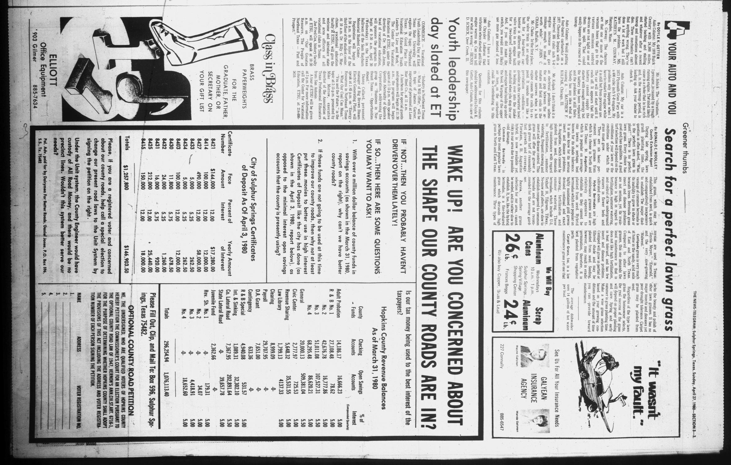 Sulphur Springs News-Telegram (Sulphur Springs, Tex.), Vol. 102, No. 100, Ed. 1 Sunday, April 27, 1980
                                                
                                                    [Sequence #]: 23 of 28
                                                