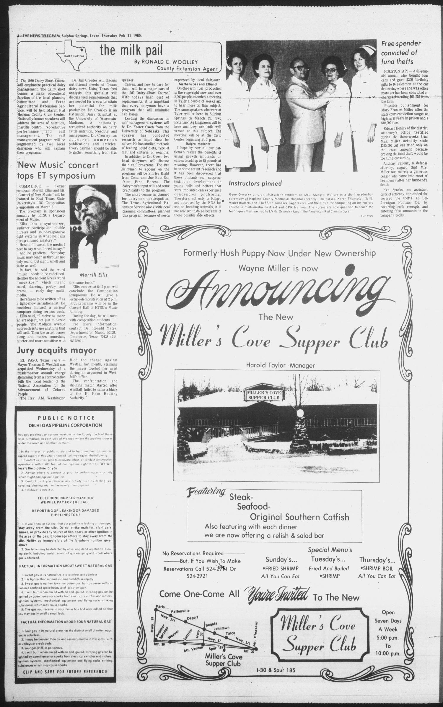 Sulphur Springs News-Telegram (Sulphur Springs, Tex.), Vol. 102, No. 44, Ed. 1 Thursday, February 21, 1980
                                                
                                                    [Sequence #]: 4 of 16
                                                