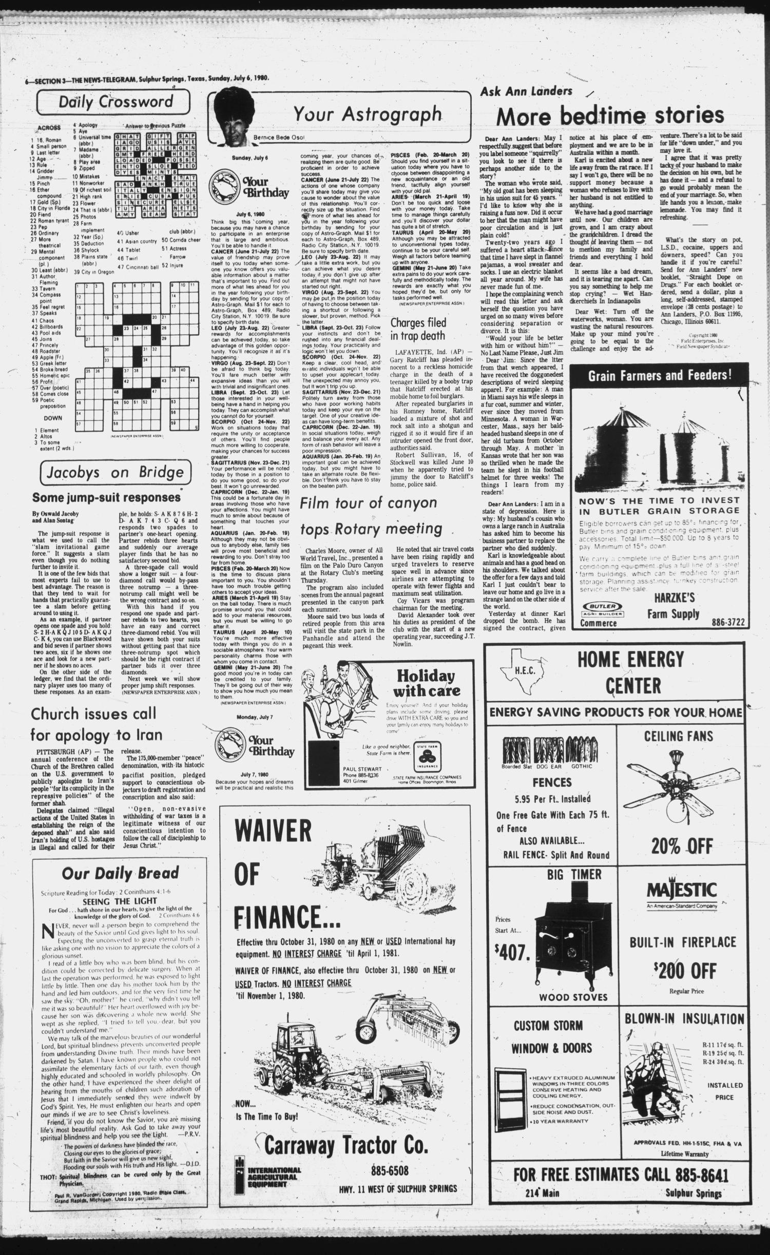 Sulphur Springs News-Telegram (Sulphur Springs, Tex.), Vol. 102, No. 159, Ed. 1 Sunday, July 6, 1980
                                                
                                                    [Sequence #]: 14 of 32
                                                
