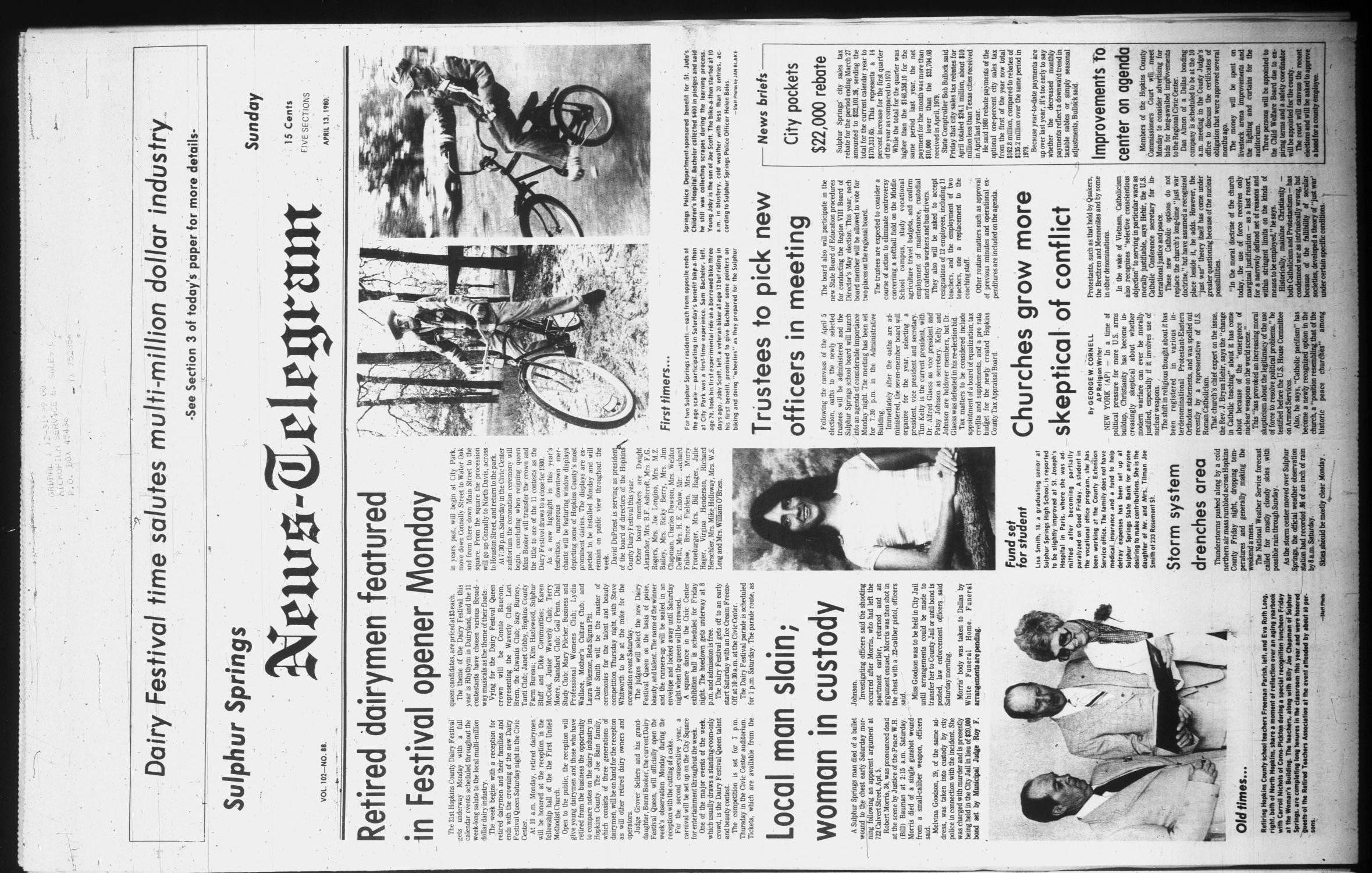 Sulphur Springs News-Telegram (Sulphur Springs, Tex.), Vol. 102, No. 88, Ed. 1 Sunday, April 13, 1980
                                                
                                                    [Sequence #]: 1 of 42
                                                
